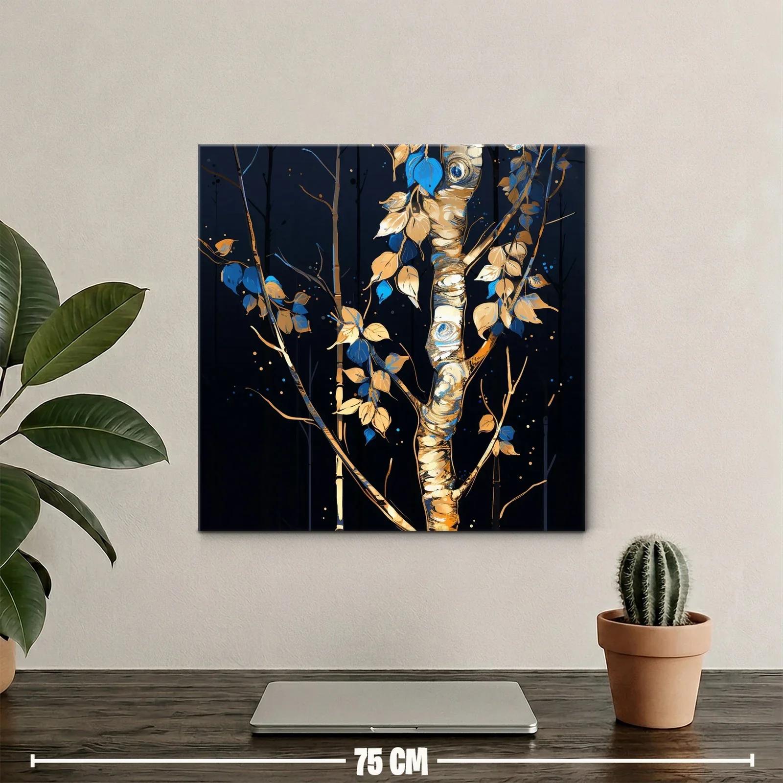 Cuadro Árbol con Hojas en Tonos Azules y Dorados — miniatura 2