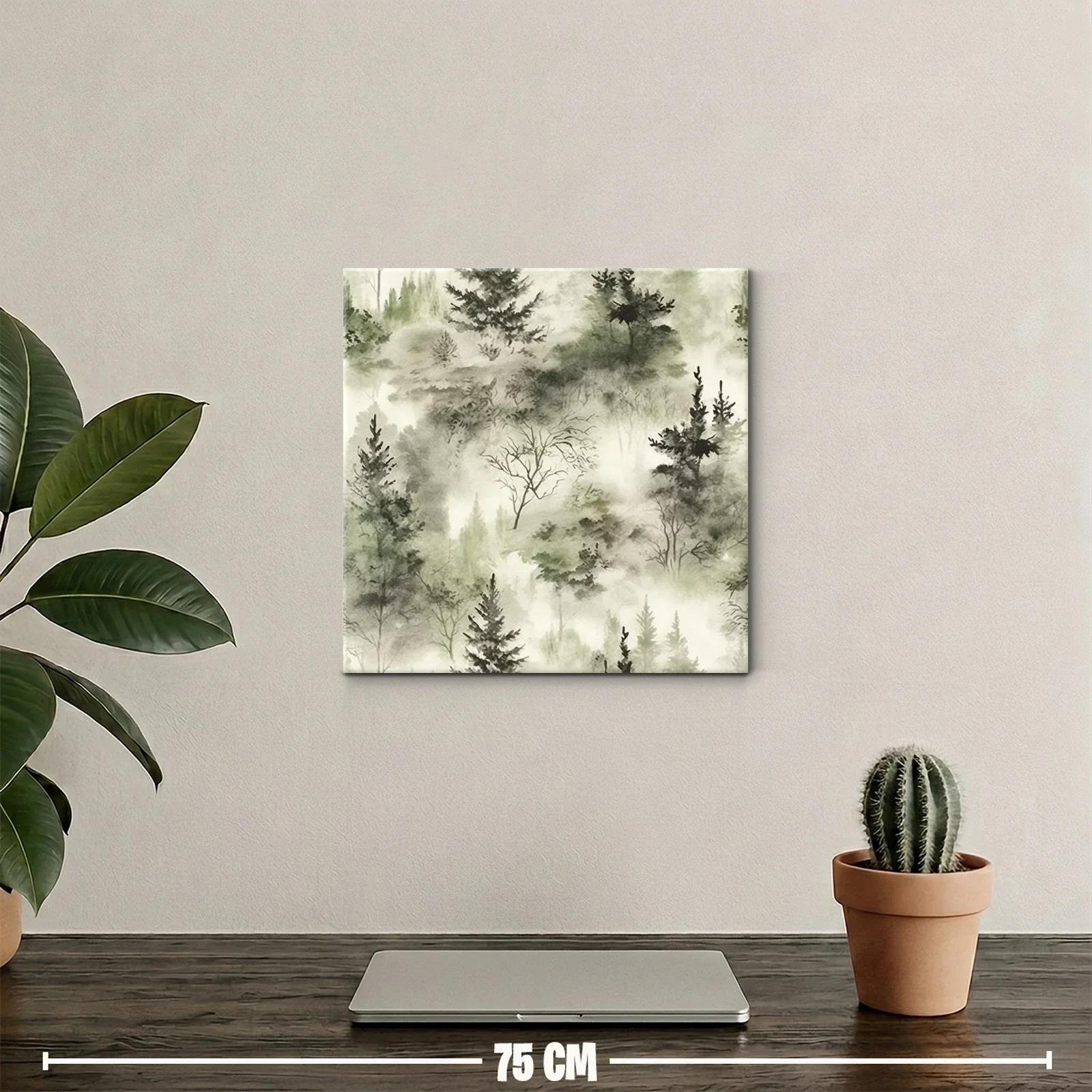 Cuadro de bosque brumoso con tonos verdes suaves — miniatura 2