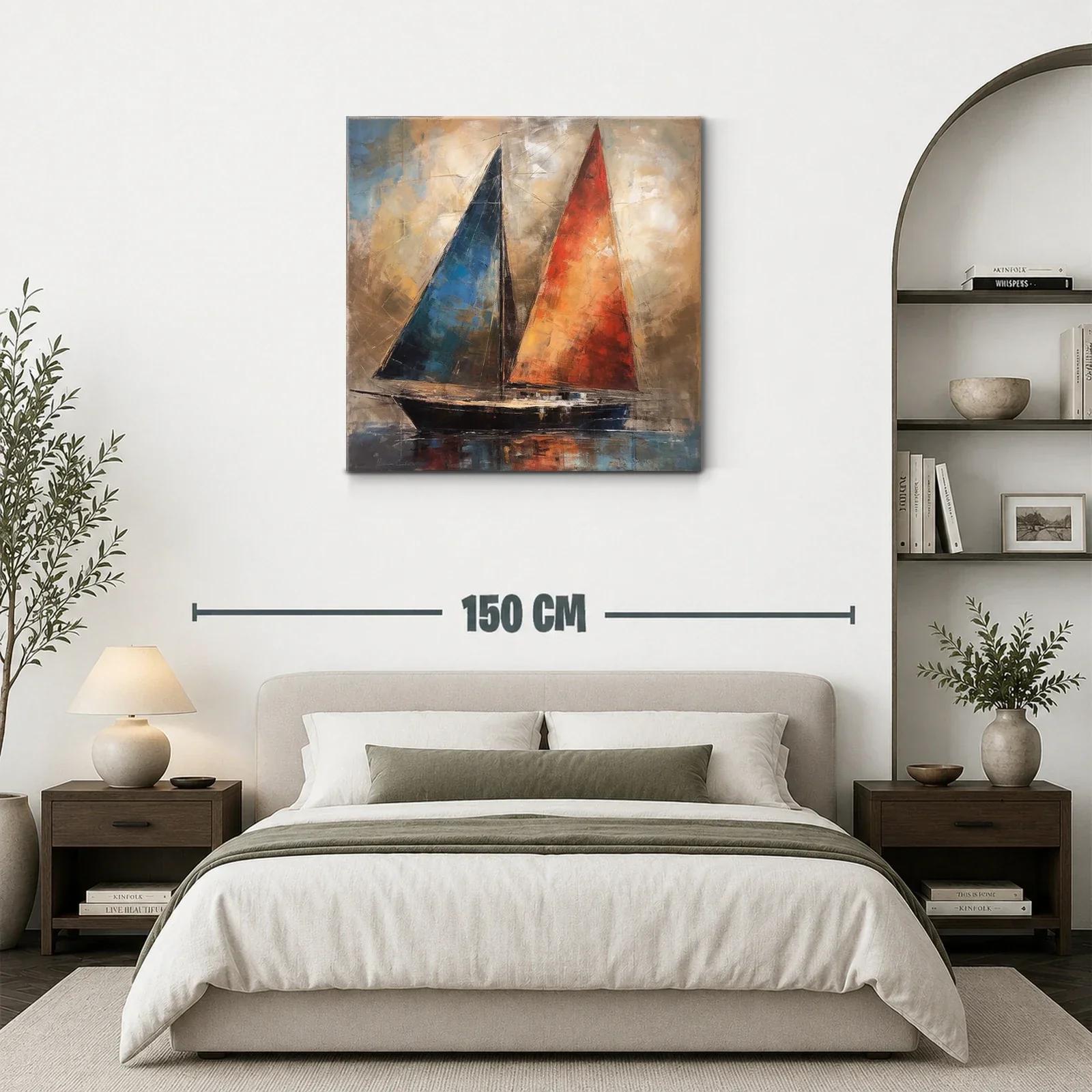Velero con velas vibrantes en tonos cálidos y fríos — miniatura 3