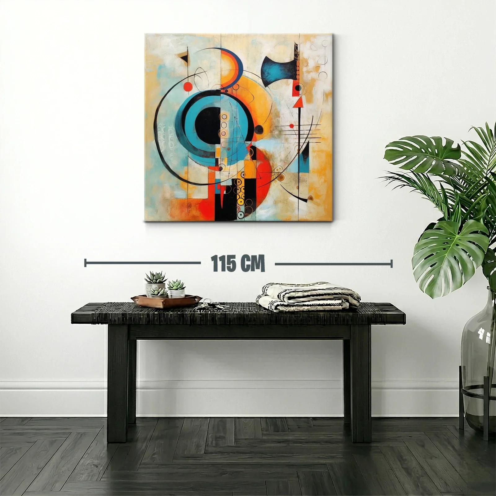 Composición abstracta con círculos y líneas en tonos cálidos y turquesa — miniatura 2