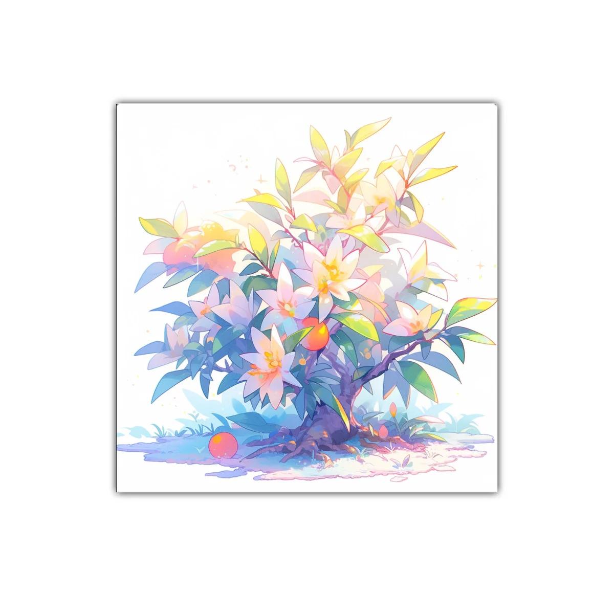 Cuadro de árbol floreciente con tonos pastel y naranjas — miniatura 1