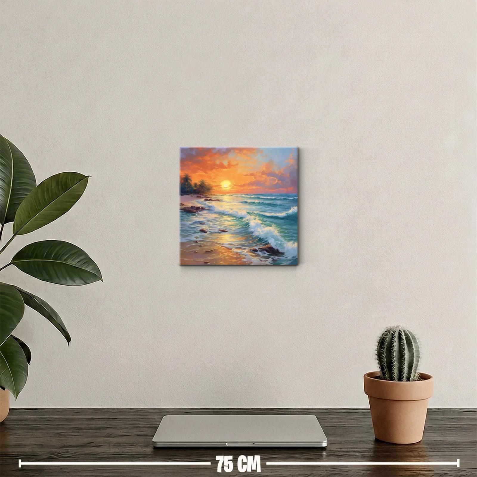Atardecer con olas y palmeras en la playa tropical — miniatura 2