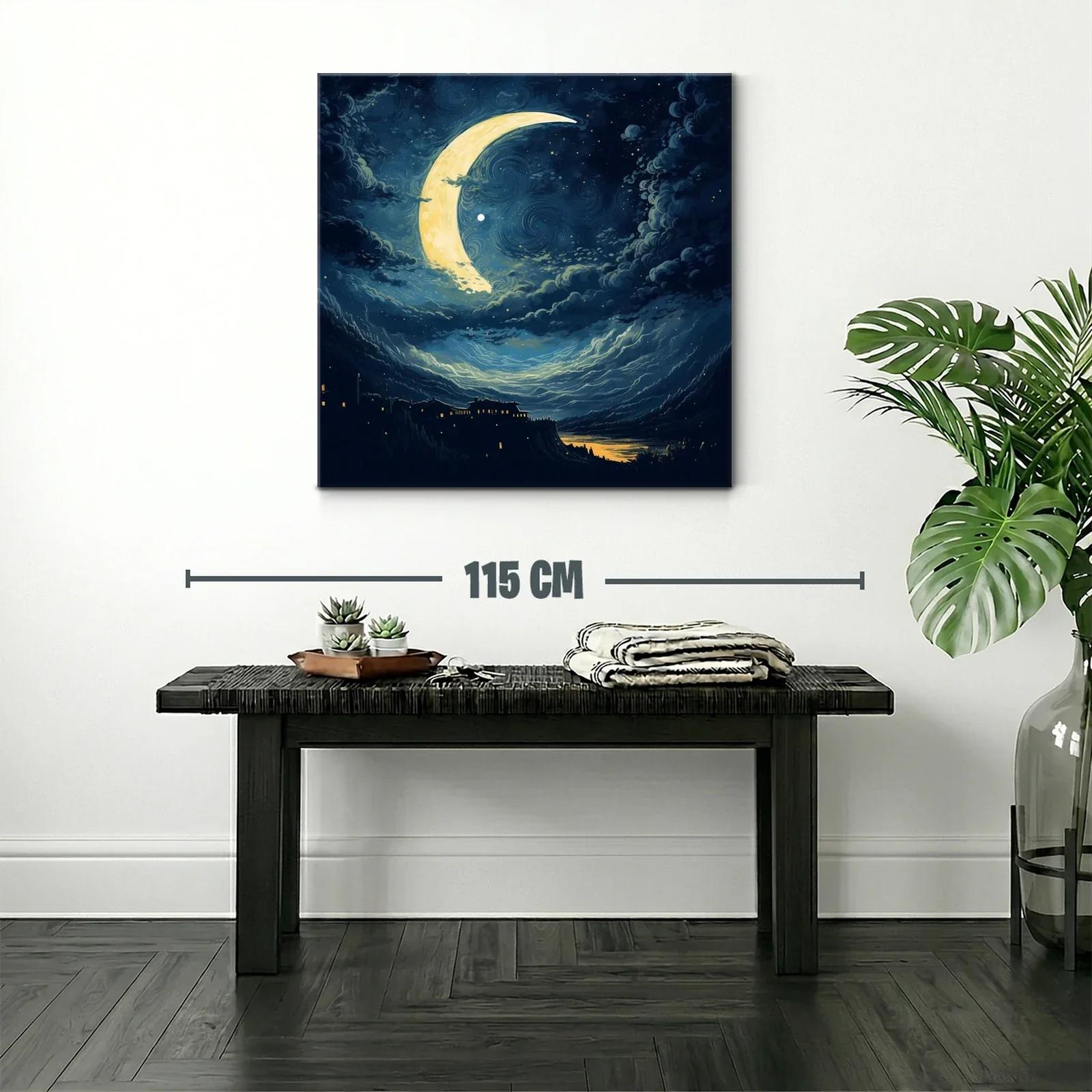Noche mágica con luna creciente y paisaje nocturno — miniatura 2