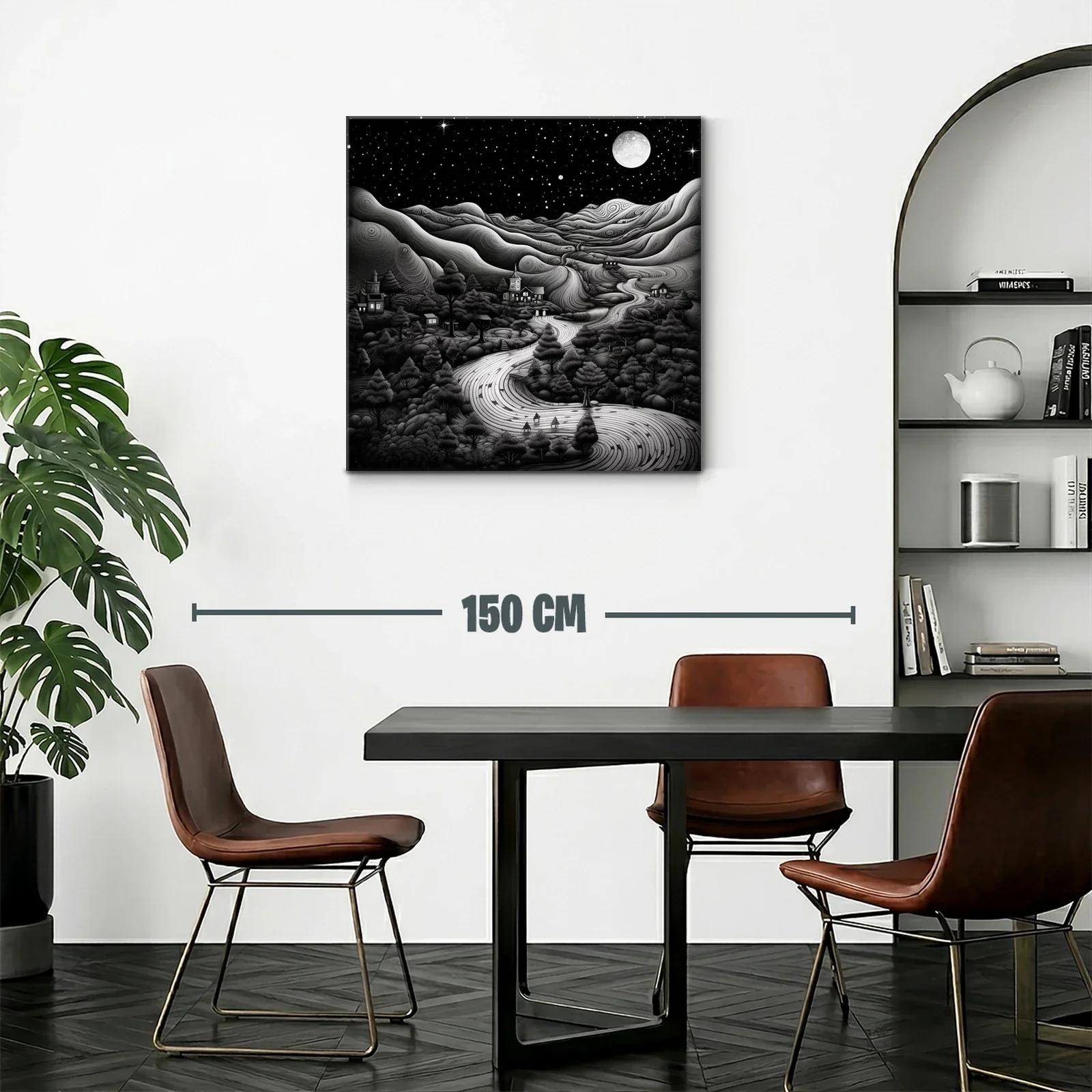 Paisaje nocturno con río serpenteante y luna llena brillante — miniatura 2
