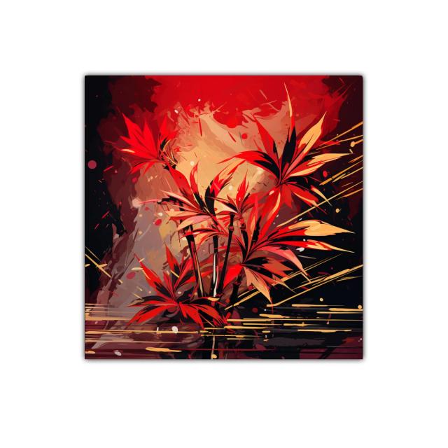 Cuadro decorativo con explosión de hojas rojas vibrantes