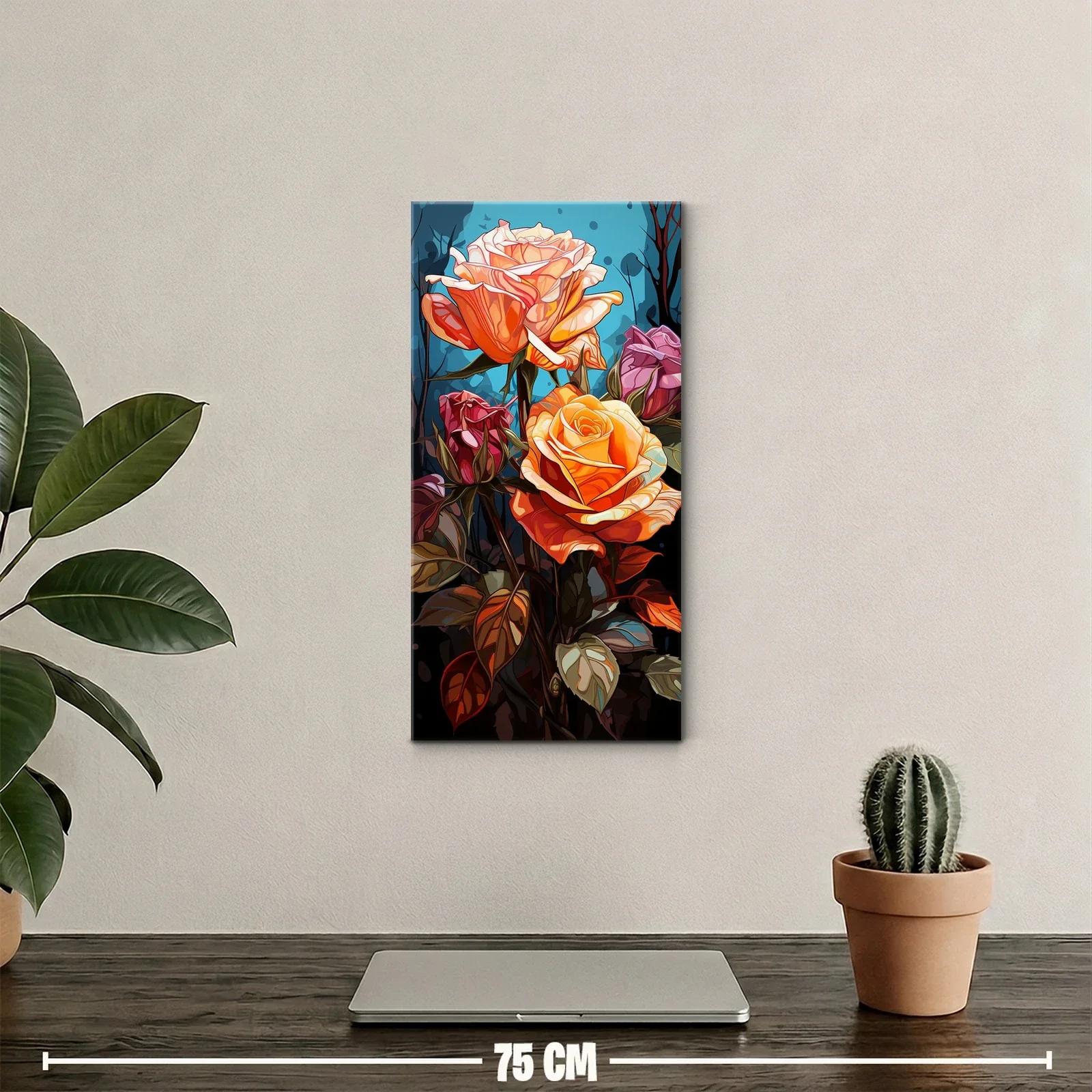 Cuadro de rosas anaranjadas sobre fondo azul turquesa — miniatura 2