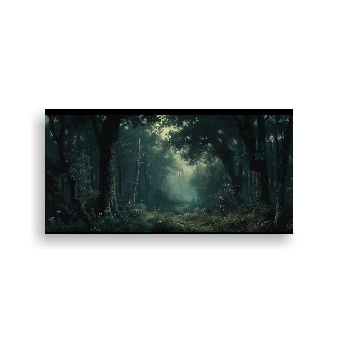 Cuadro sendero en bosque oscuro con sombras profundas — imagen principal