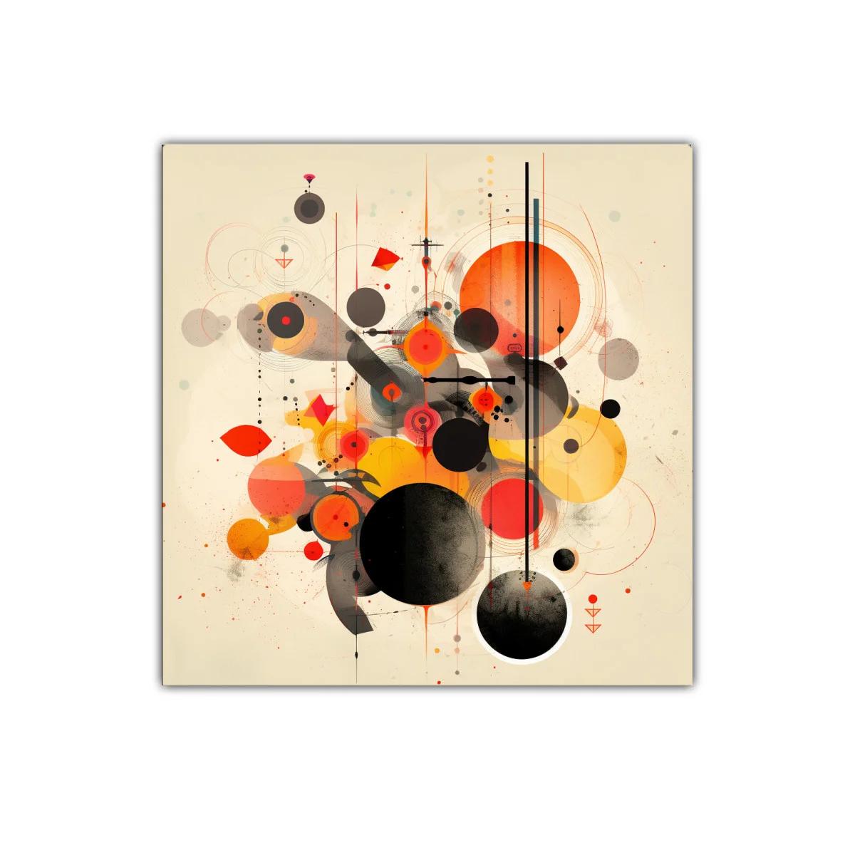 Cuadro círculos abstractos con líneas verticales y salpicaduras