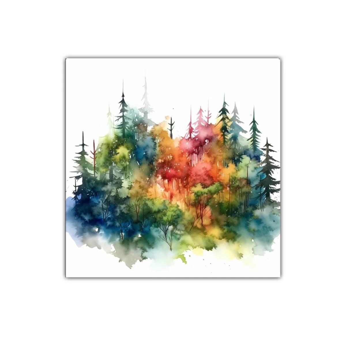 Cuadro decoración bosque multicolor en acuarela vibrante — imagen principal