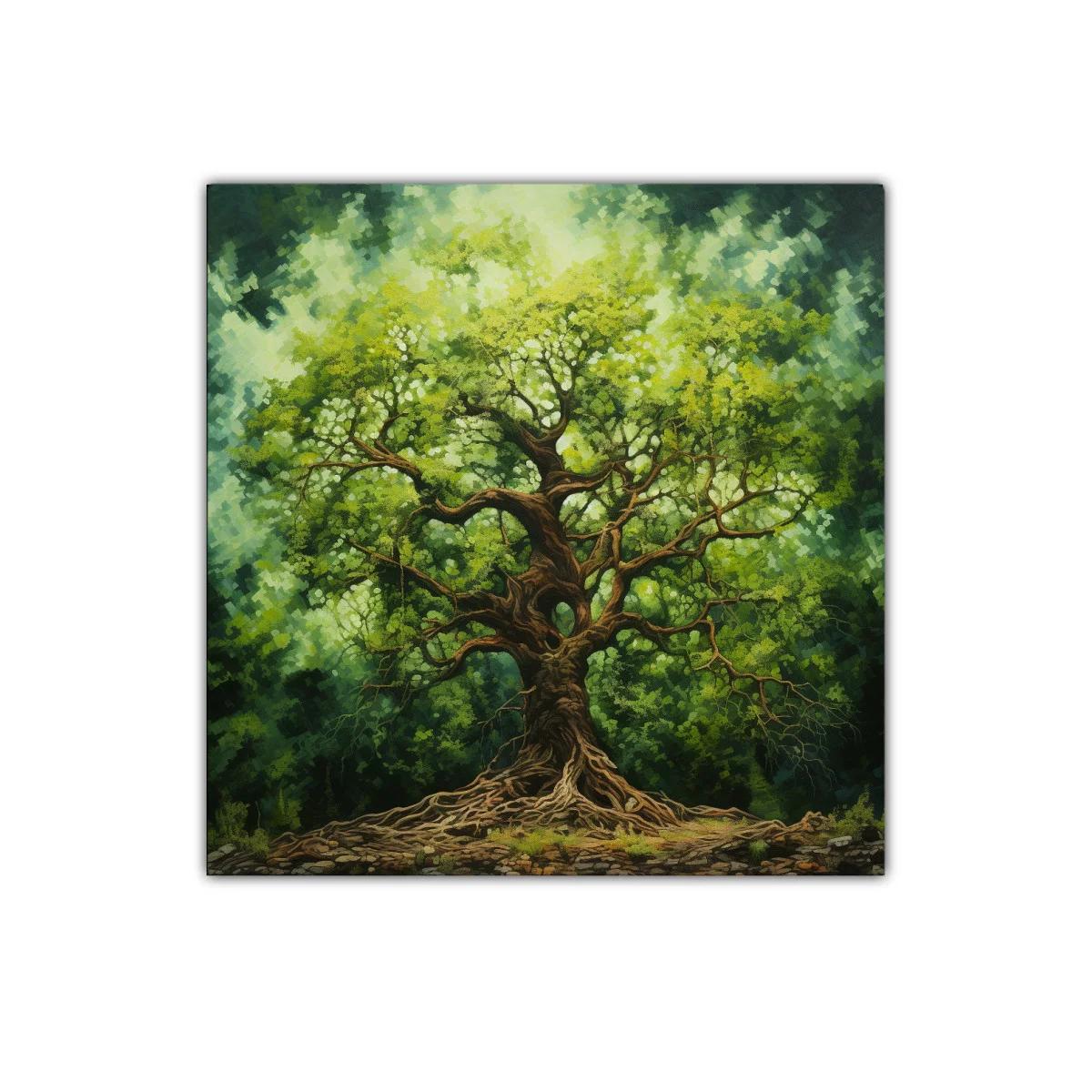 Majestuoso árbol con raíces y follaje frondoso verde