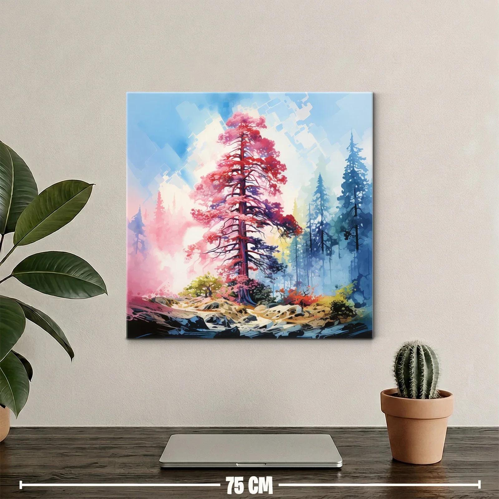 Árbol Carmesí en Bosque Brumoso con Luz Radiante — miniatura 2