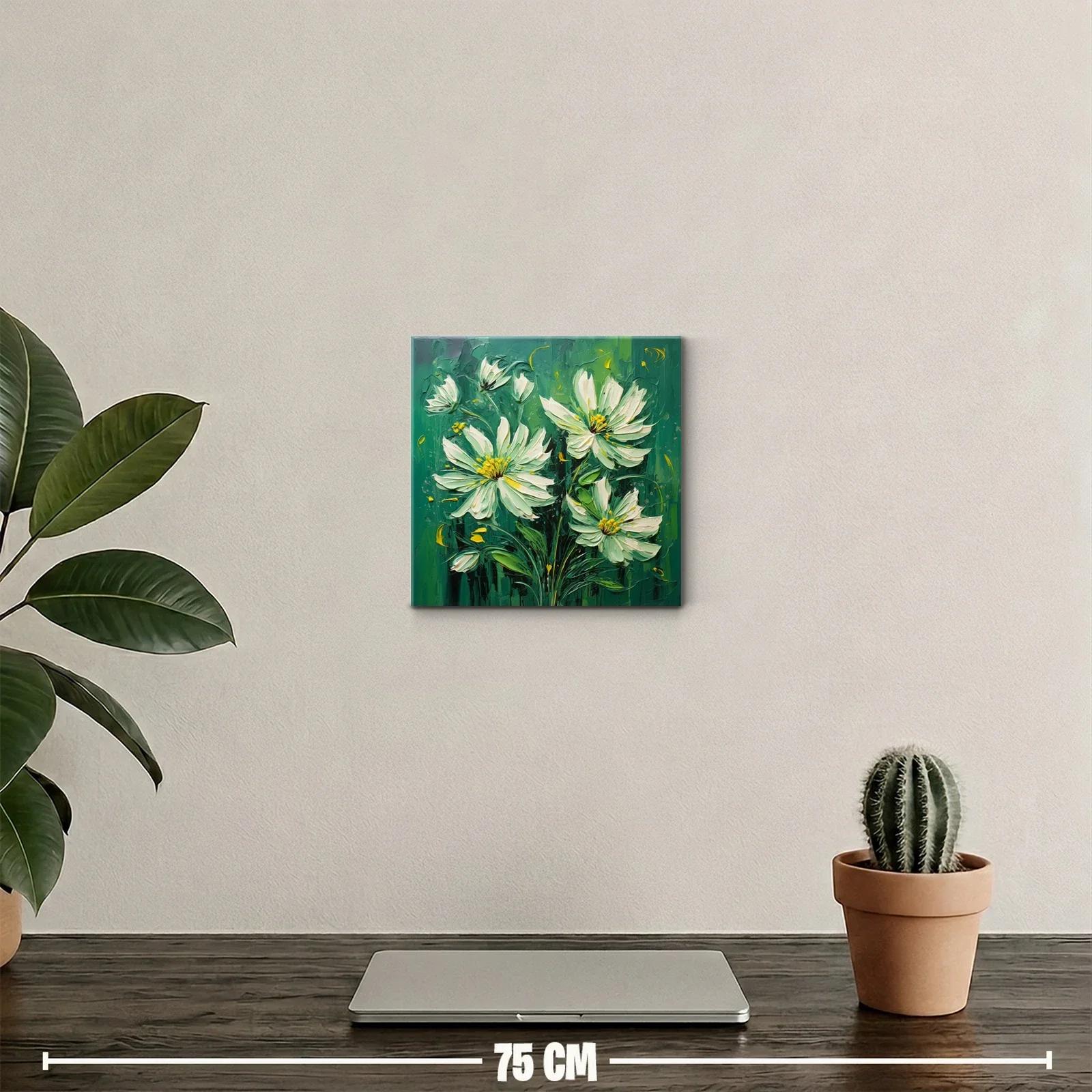 Cuadro flores blancas sobre fondo verde intenso — miniatura 2