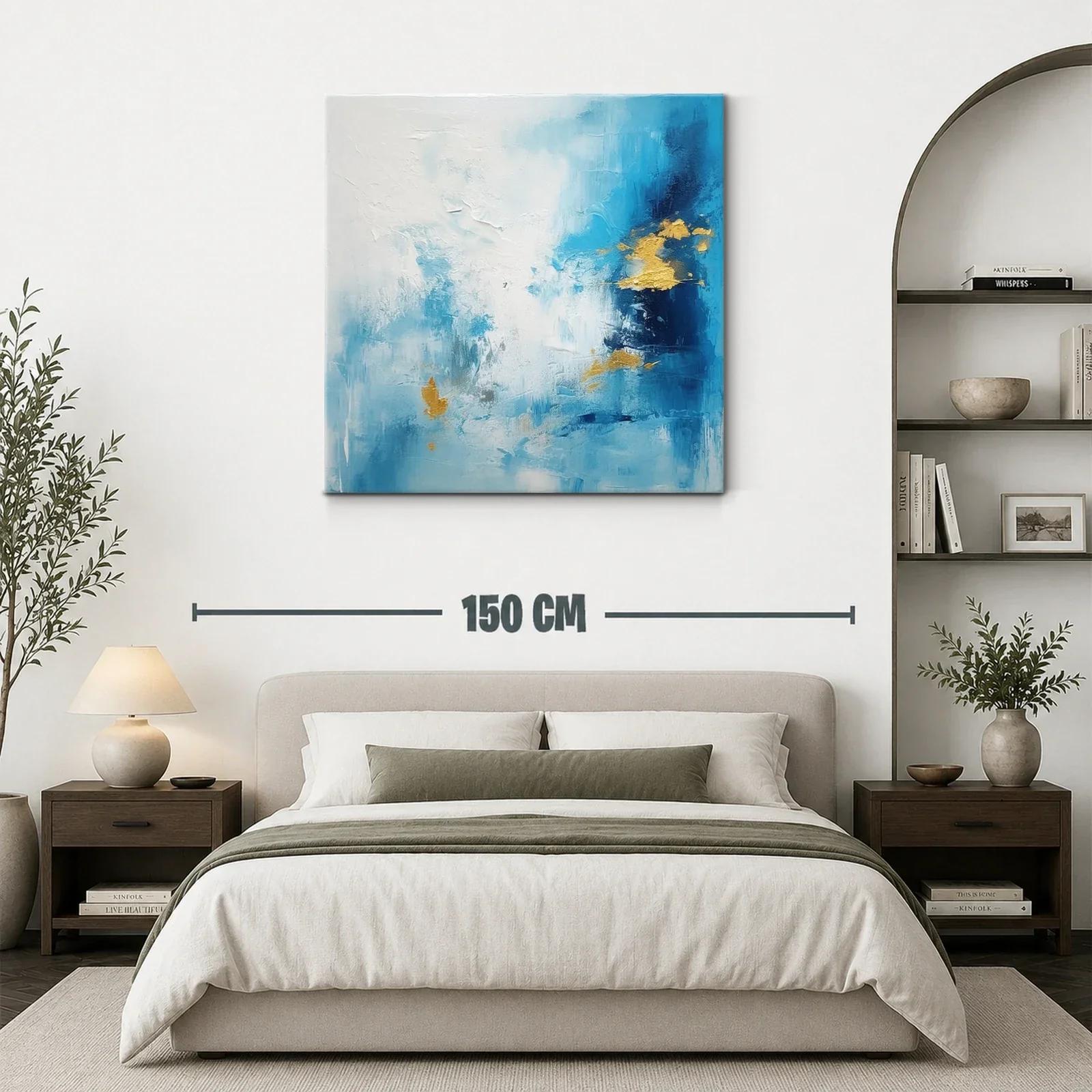 Cuadro abstracto con tonos azules y toques dorados — miniatura 3