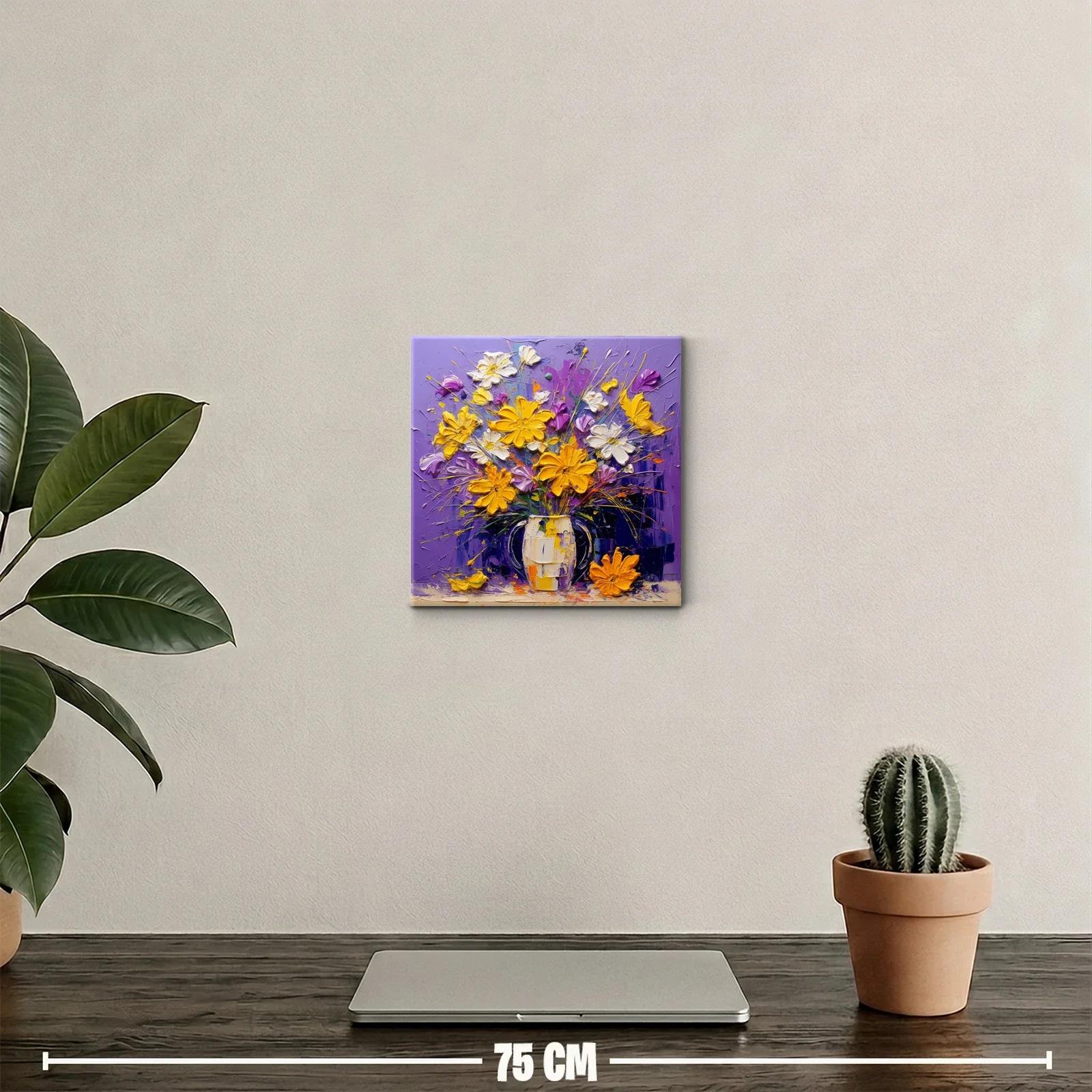 Ramo vibrante de flores amarillas y blancas con fondo lila — miniatura 2