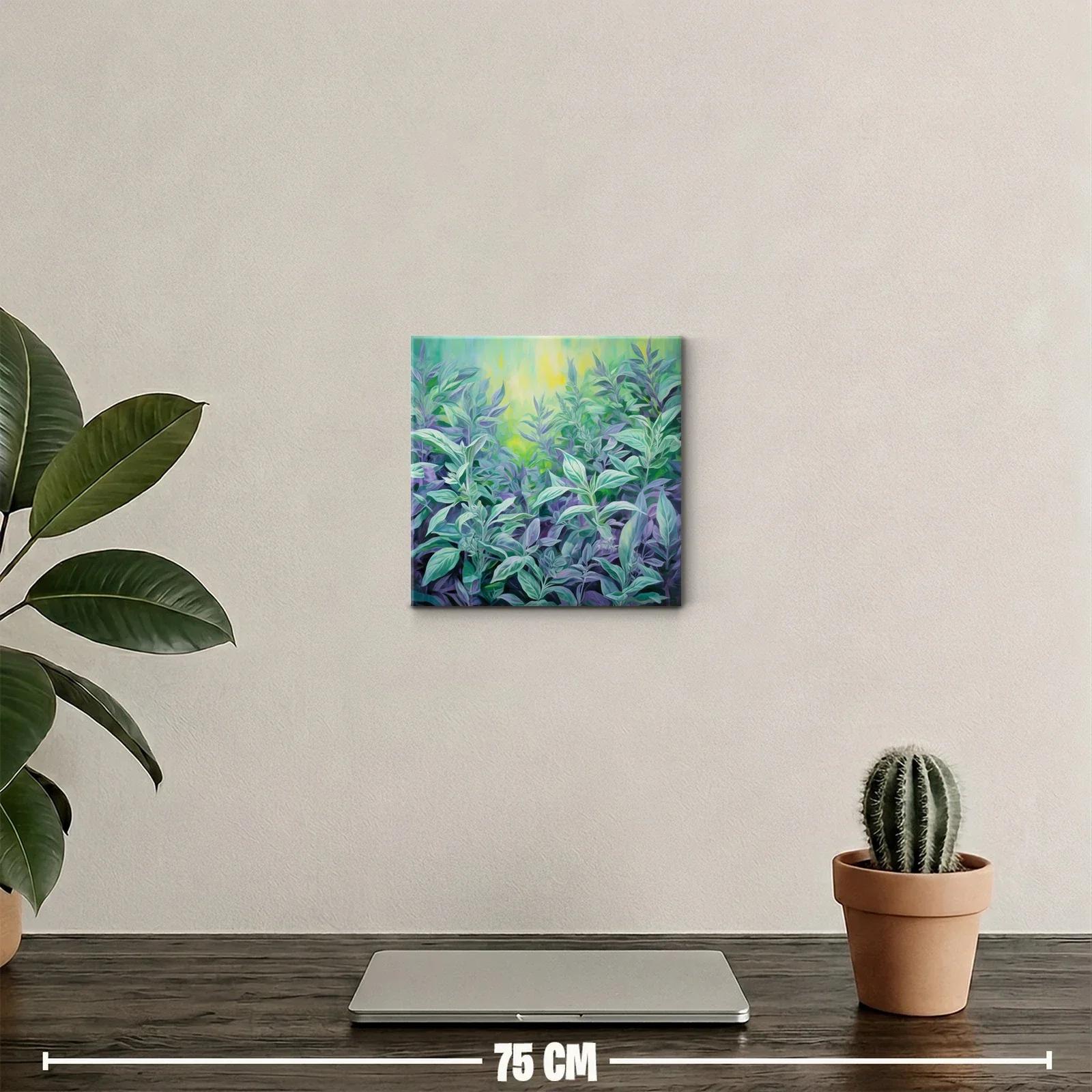 Cuadro decorativo de follaje exuberante en tonos verdes y lilas — miniatura 2