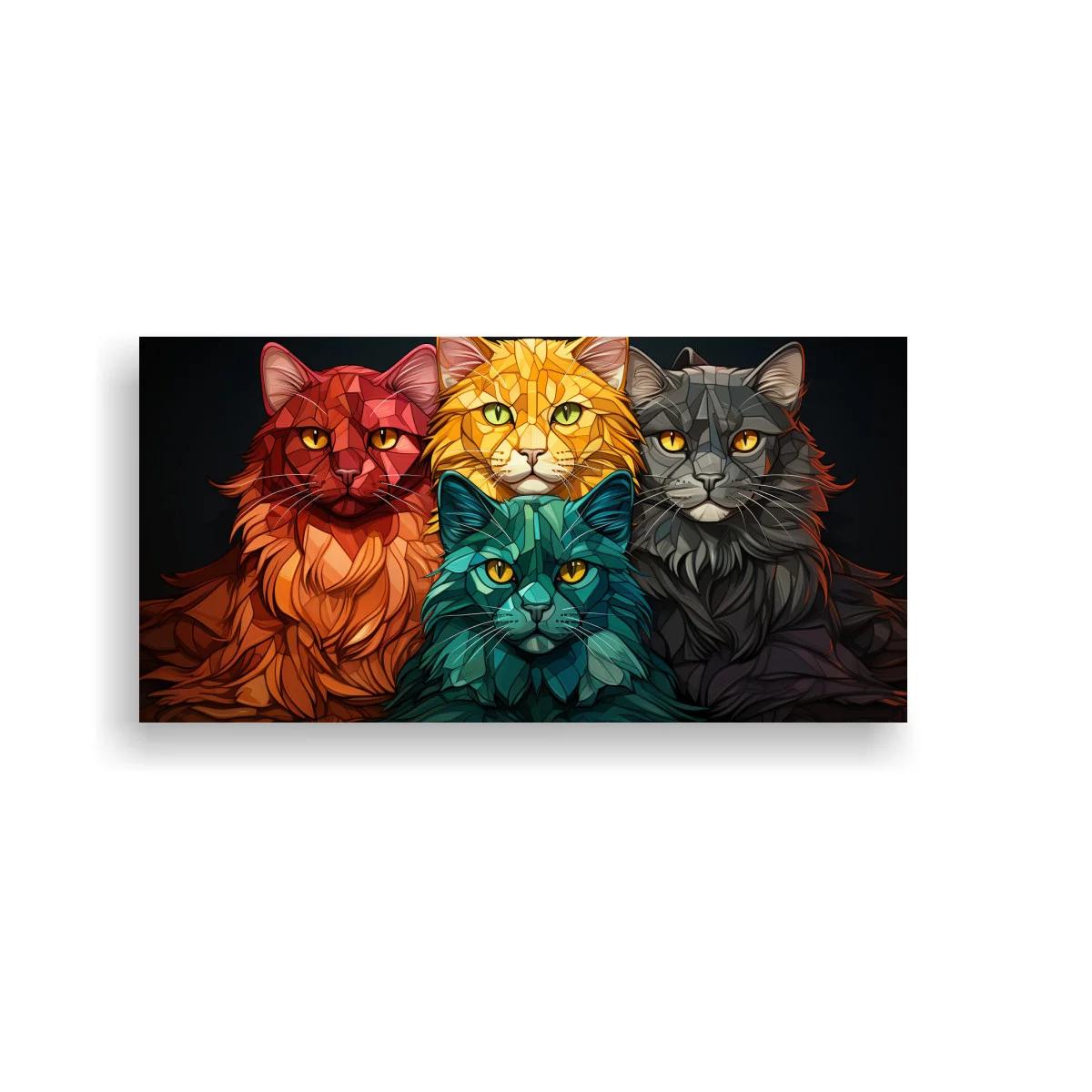 Cuadro cuatro gatos de pelo largo con colores intensos