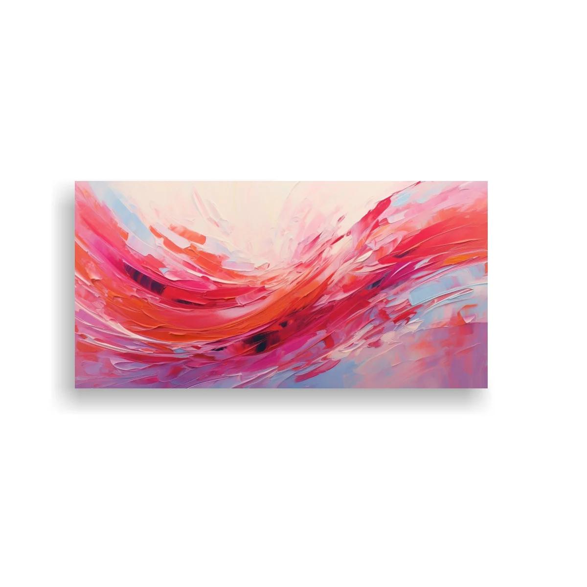 Cuadro abstracción de olas en tonos rosa y rojo con barridos curvos