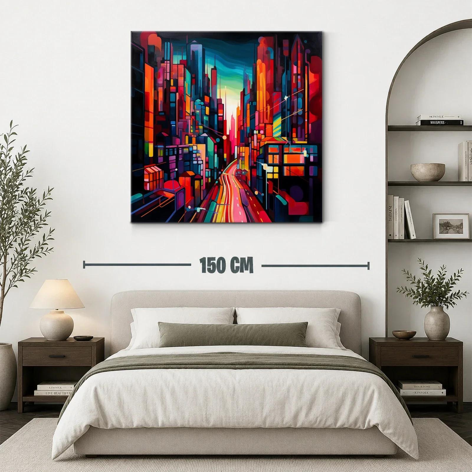 Ciudad vibrante al atardecer con luces intensas y dinámicas — miniatura 3