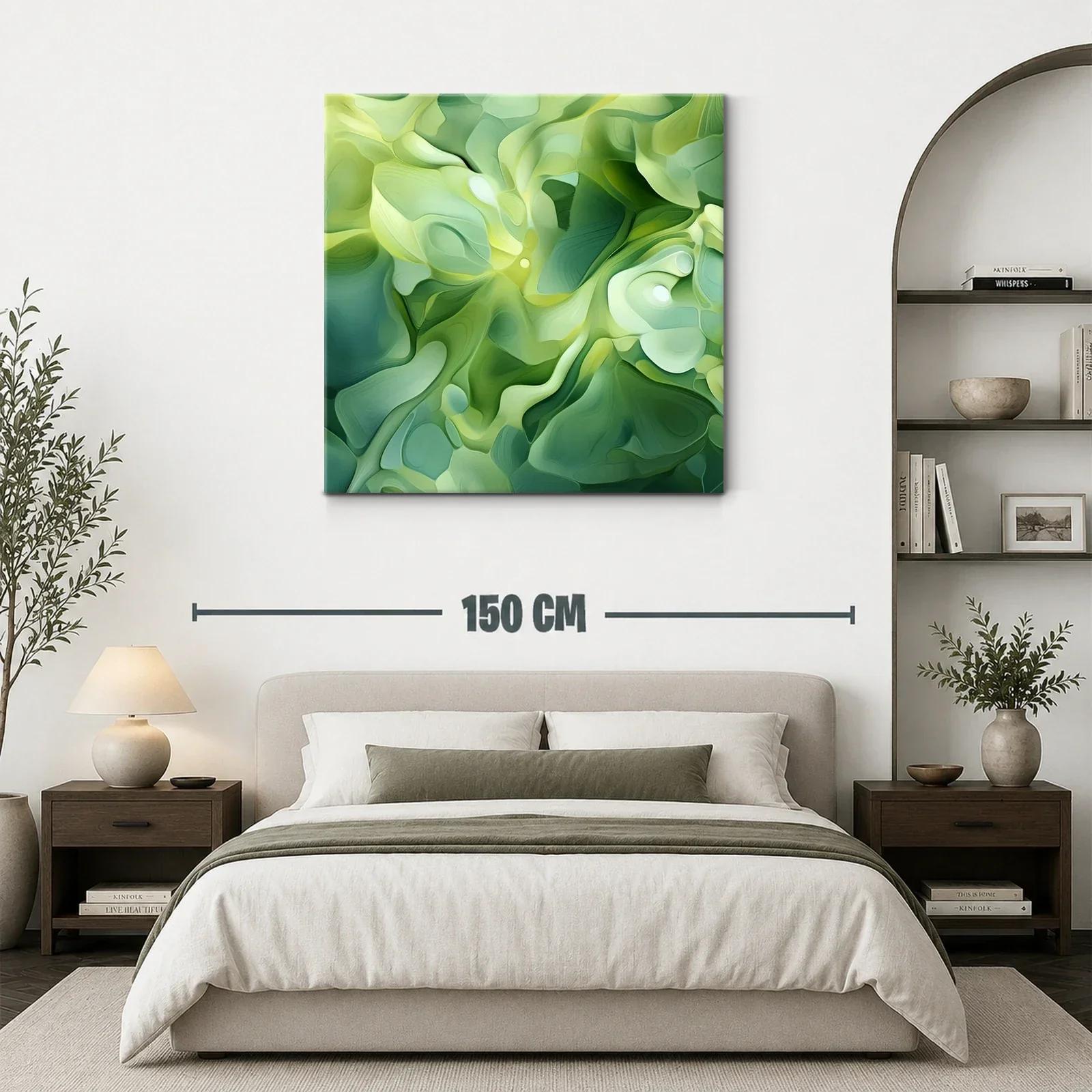 Cuadro abstracto en tonos verdes con formas fluidas — miniatura 3