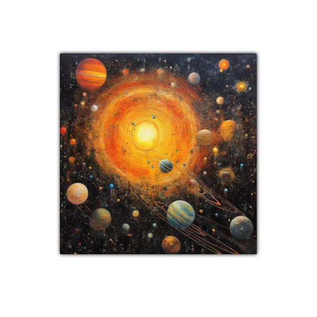 Cuadro Galaxia Vibrante con Planetas y Sol Radiante