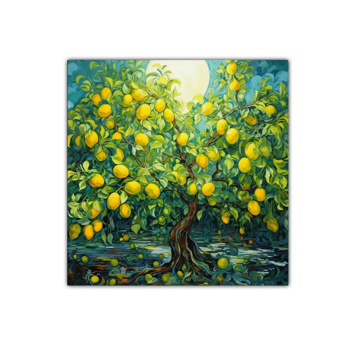 Cuadro árbol frutal con limones amarillos vibrantes