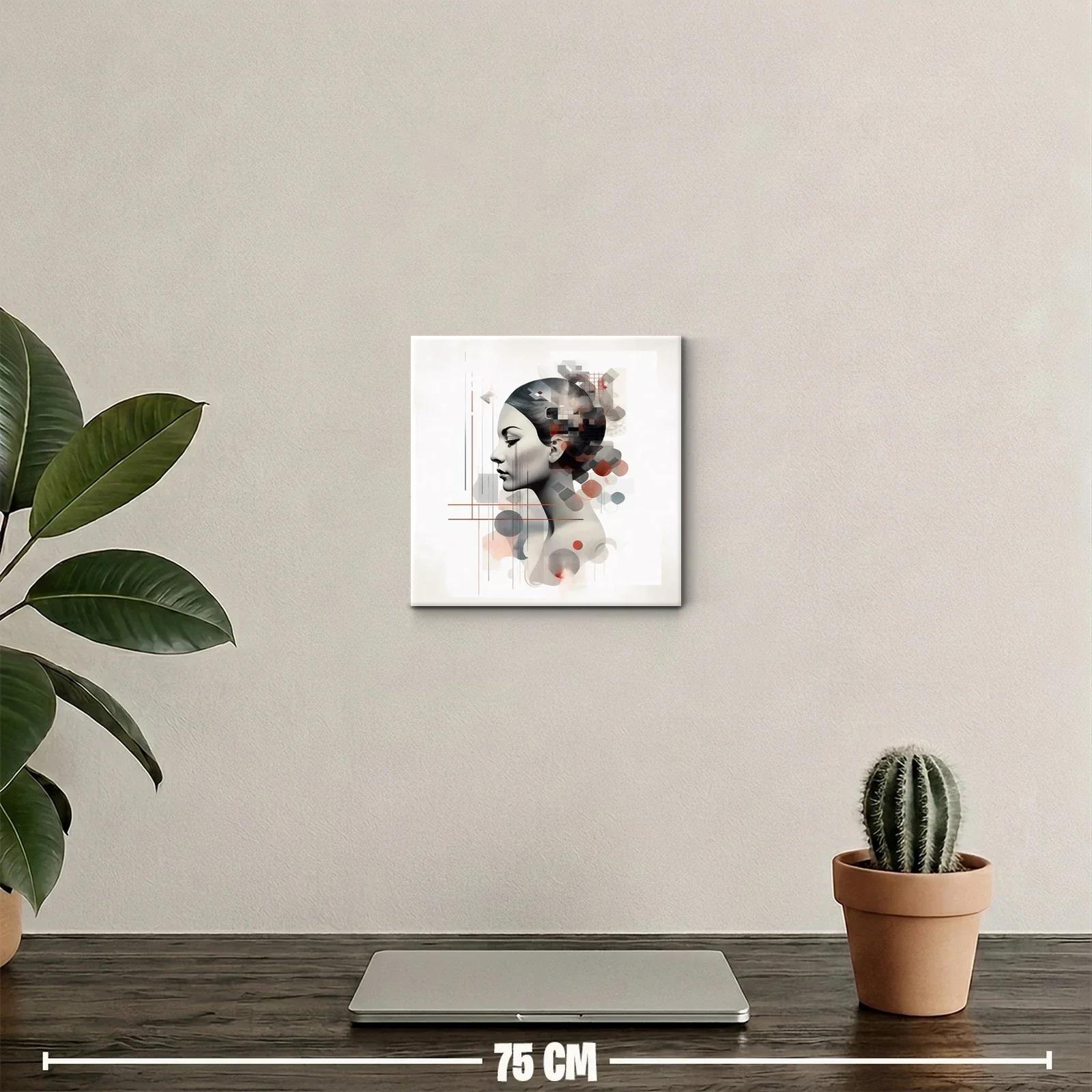 Retrato femenino con abstracción geométrica y tonos cálidos — miniatura 2