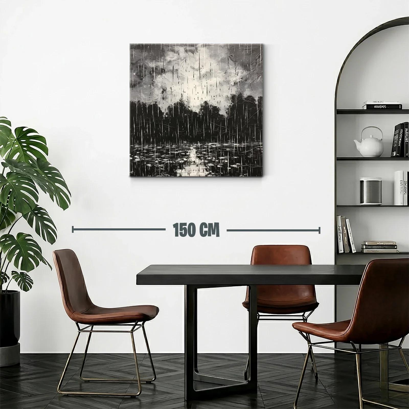 Cuadro artístico paisaje lluvioso en tonos gris y negro — miniatura 2