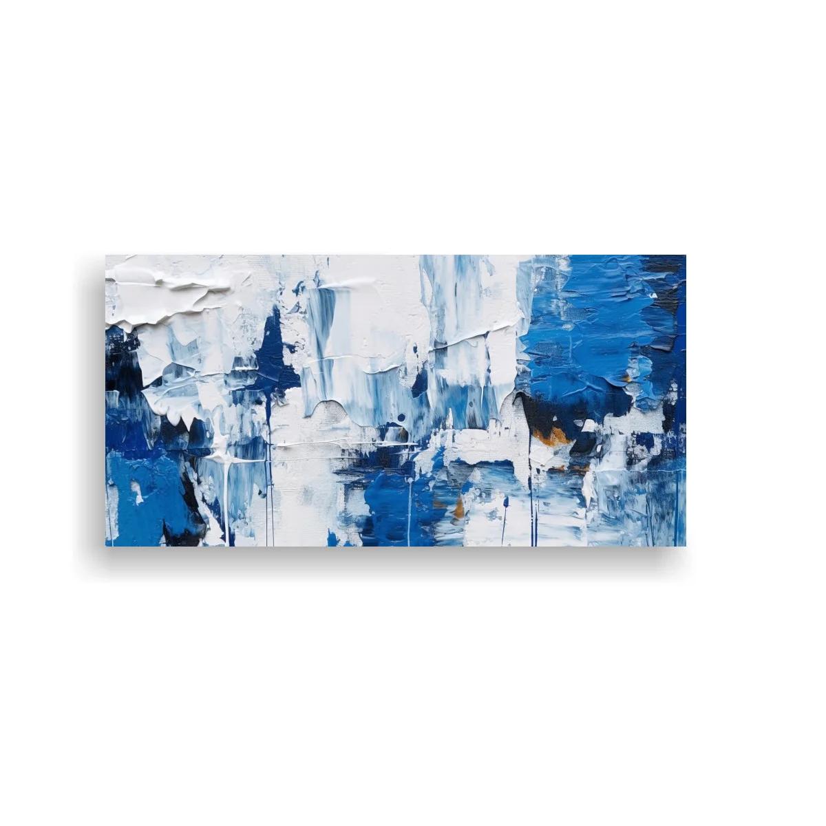 Cuadro abstracción en azul y blanco con espátula marcada