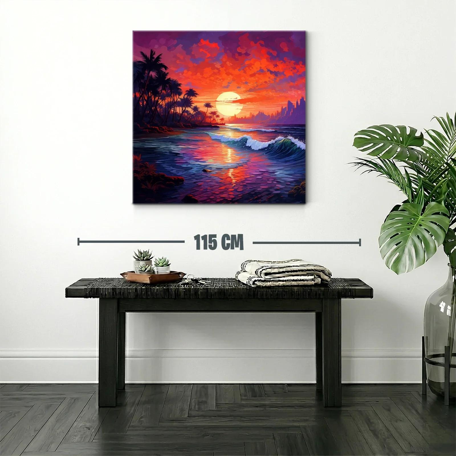 Atardecer vibrante sobre la costa tropical con palmeras — miniatura 2