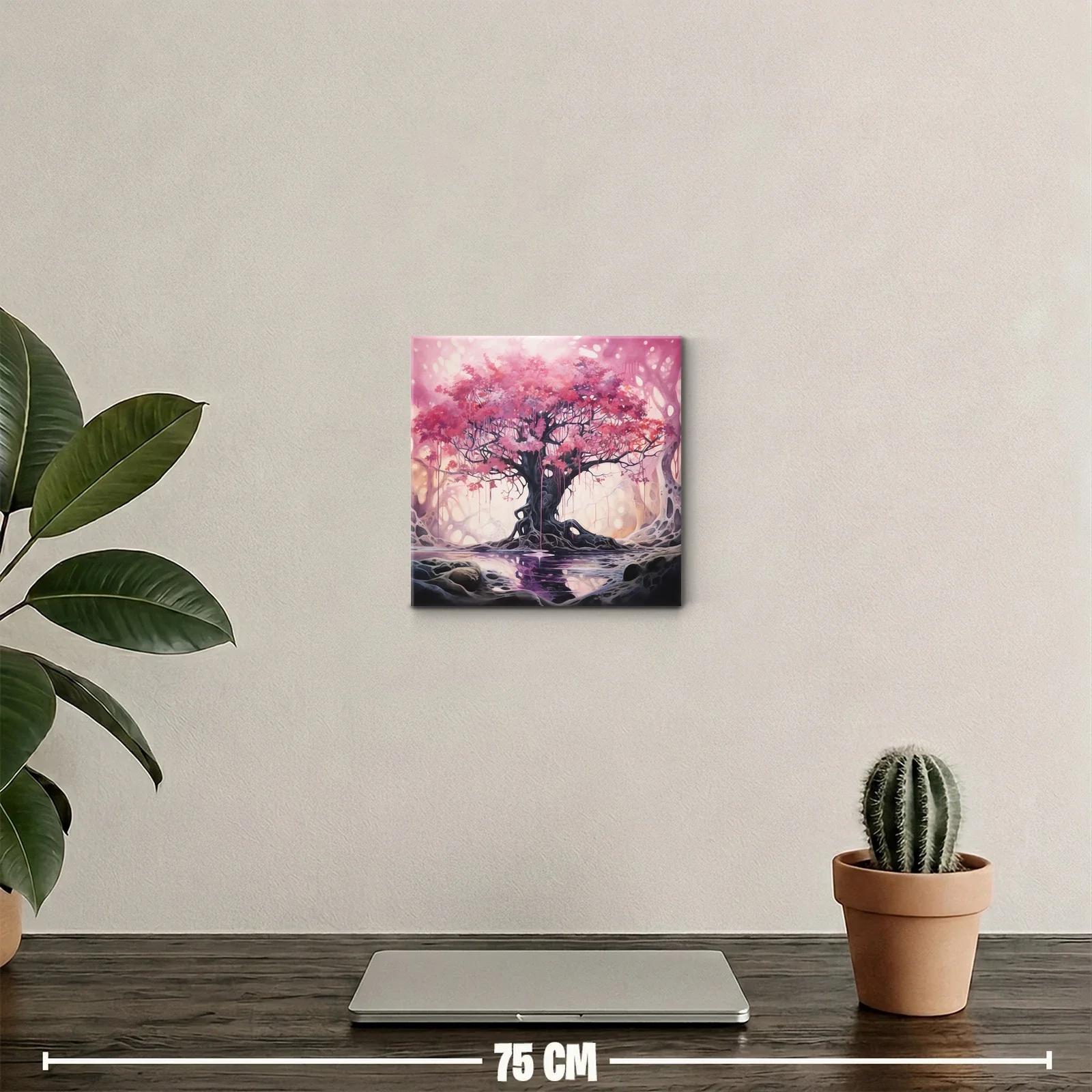 Árbol mágico con follaje rosa en paisaje onírico — miniatura 2