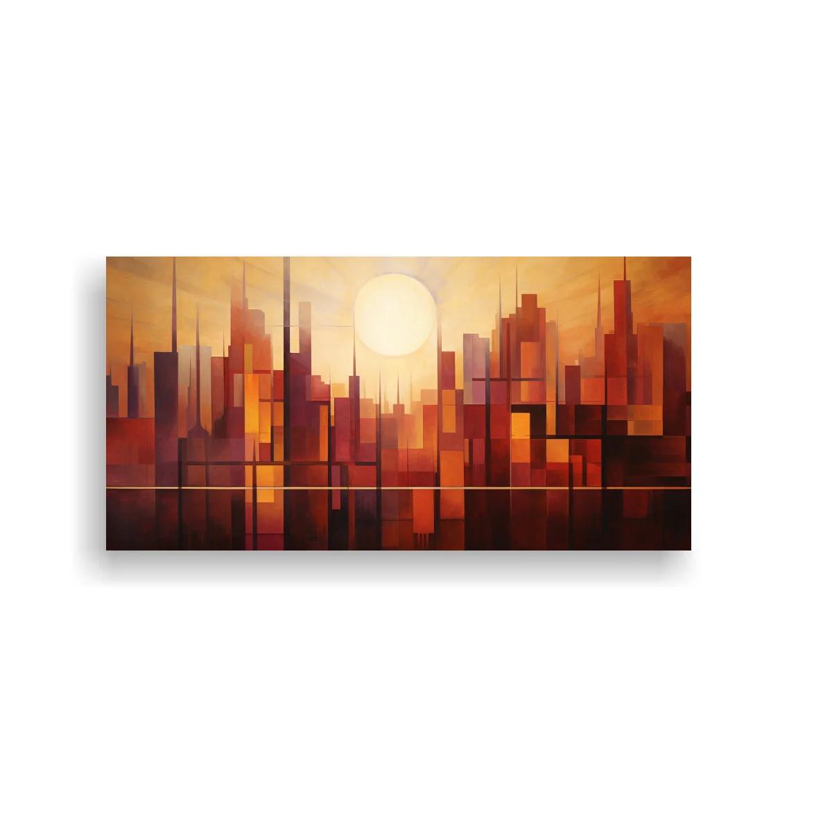 Cuadro skyline urbano abstracto con sol intenso