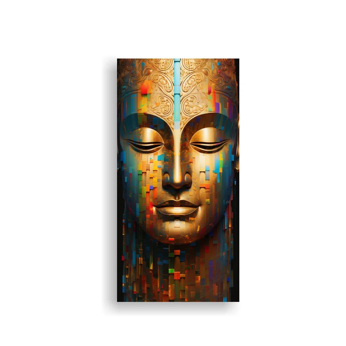 Cuadro rostro de Buda con bloques de color geométricos