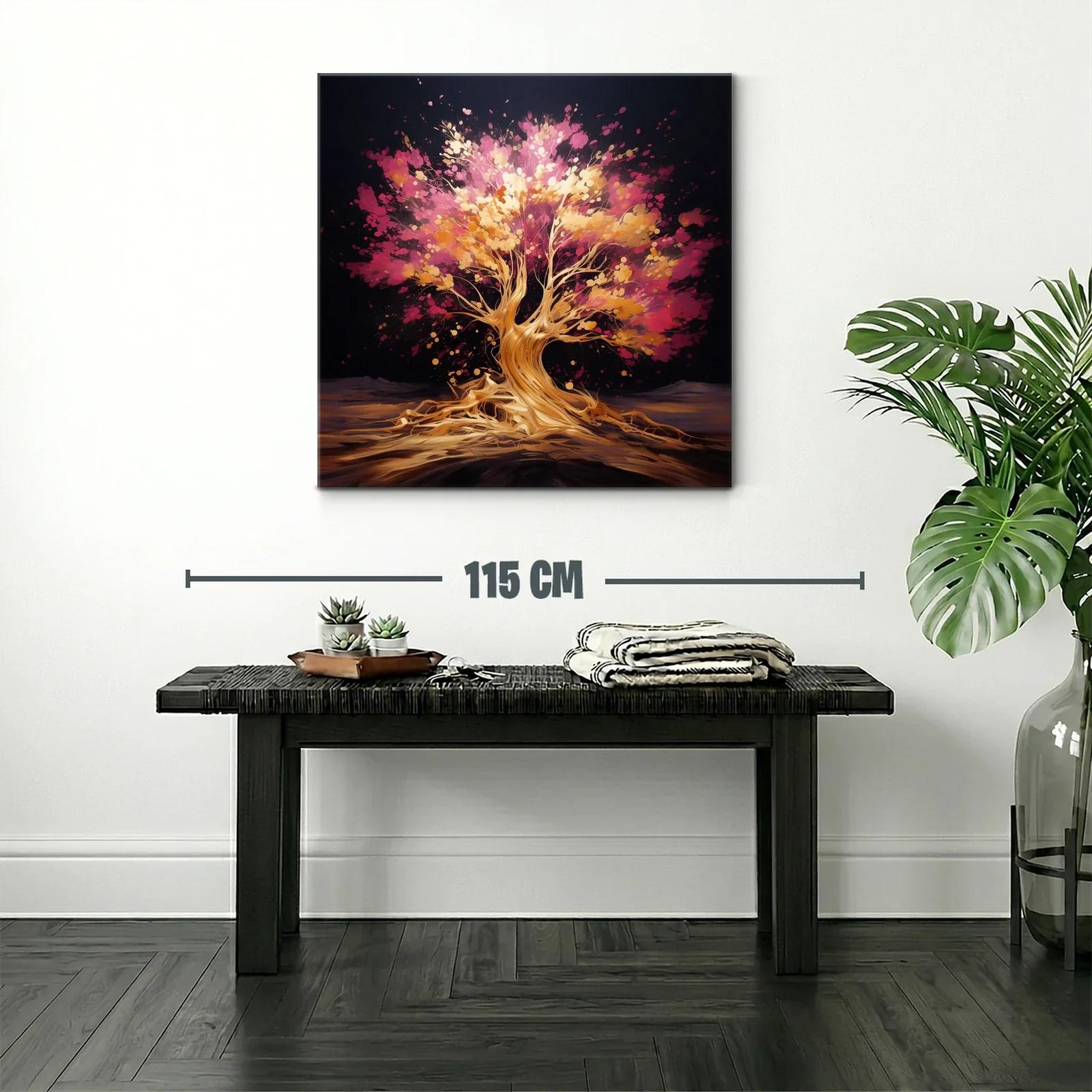 Árbol vibrante con tonos dorados y rosas en fondo oscuro — miniatura 2