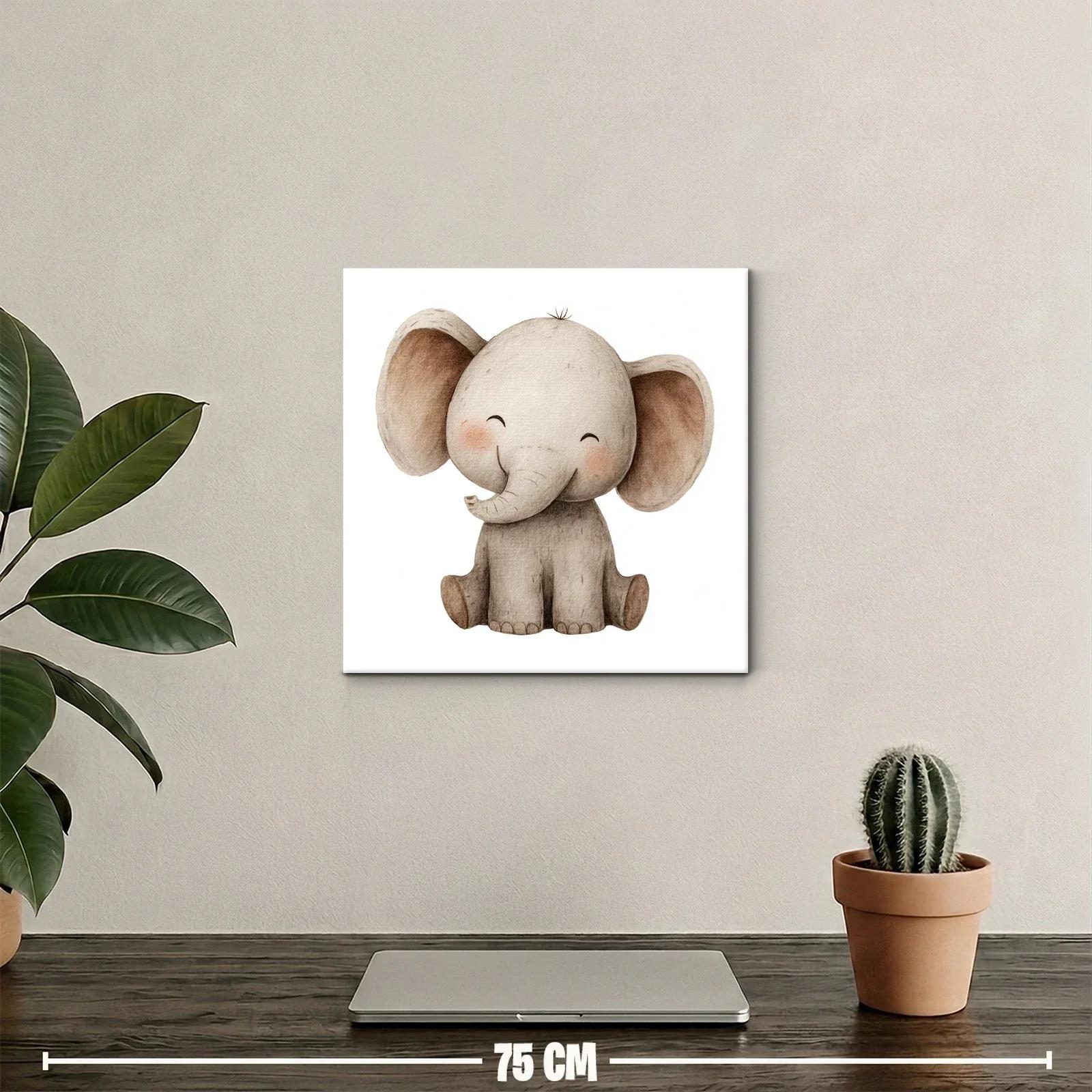 Cuadro infantil elefante adorable con tonos neutros suaves — miniatura 2