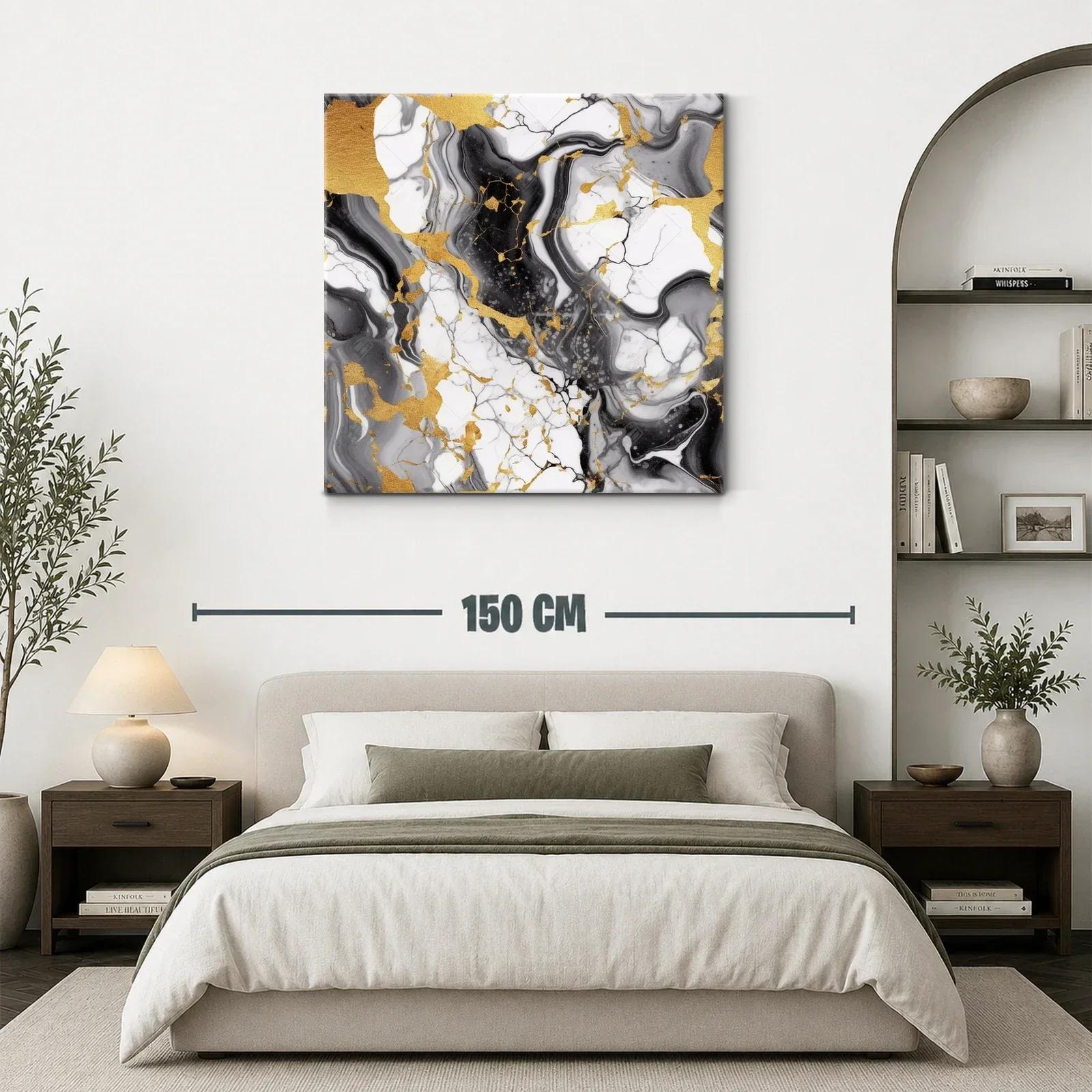 Arte abstracto con vetas doradas en tonos blanco y negro — miniatura 3