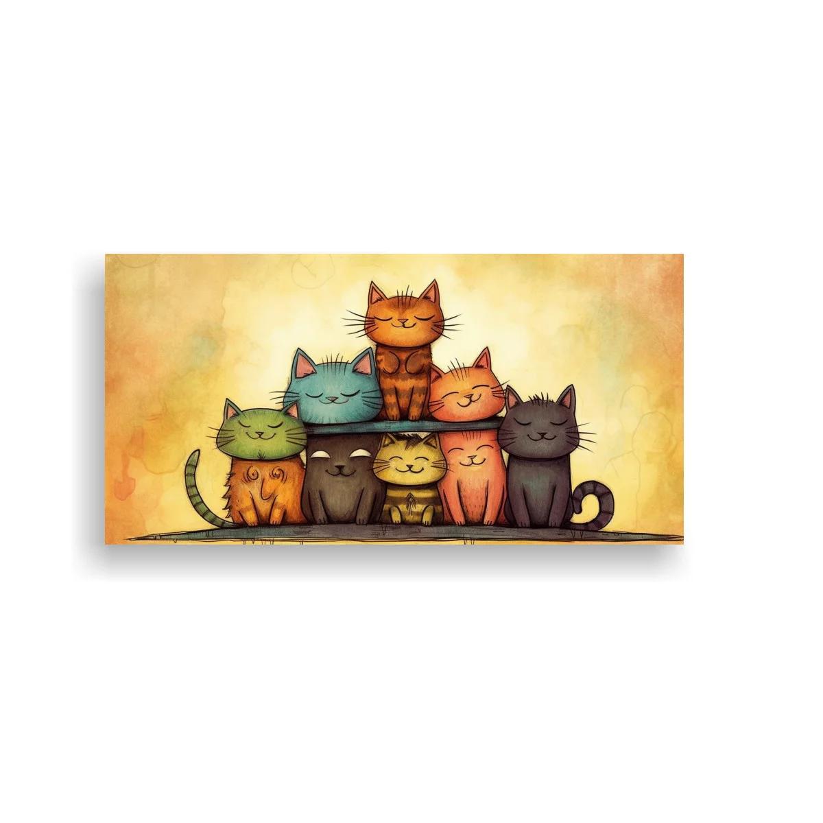 Cuadro grupo de gatos sentados con cola curvada