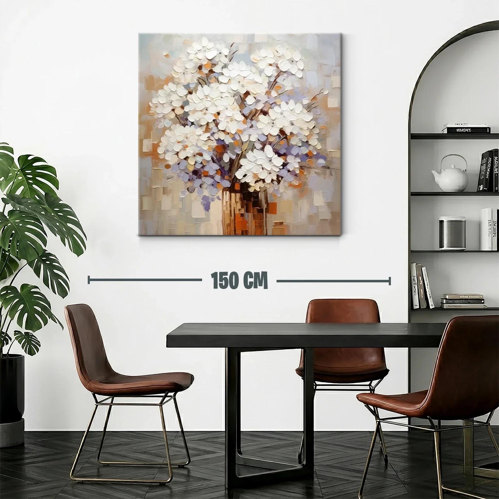 Cuadro moderno con ramo de flores blancas y tonos cálidos — miniatura 2