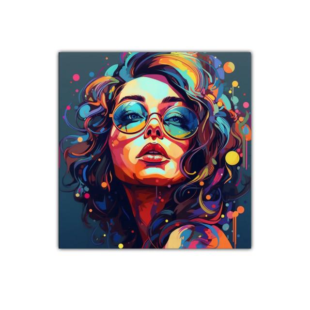 Retrato vibrante de mujer con gafas redondas y cabello colorido