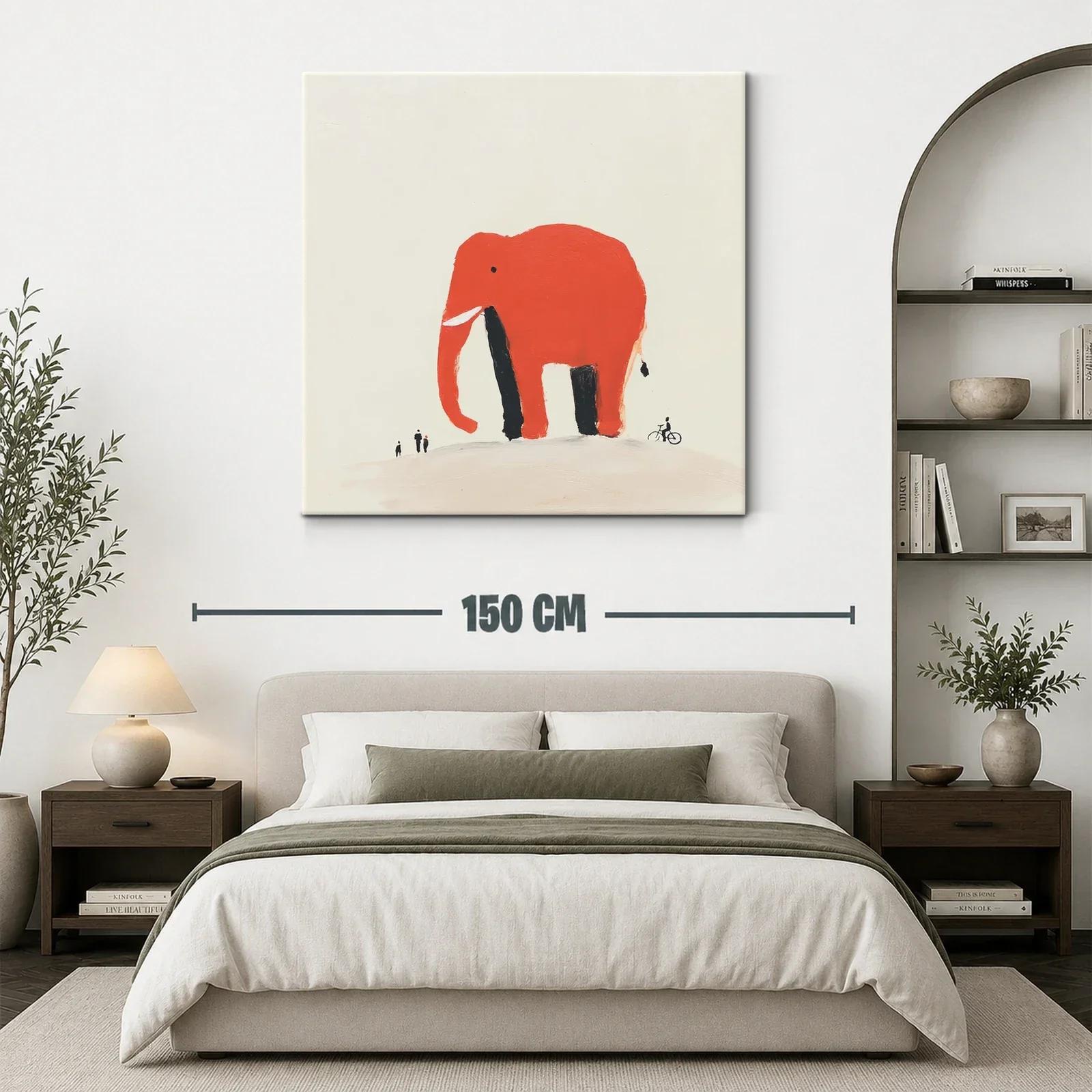 Elefante rojo sobre colina con figuras pequeñas — miniatura 3