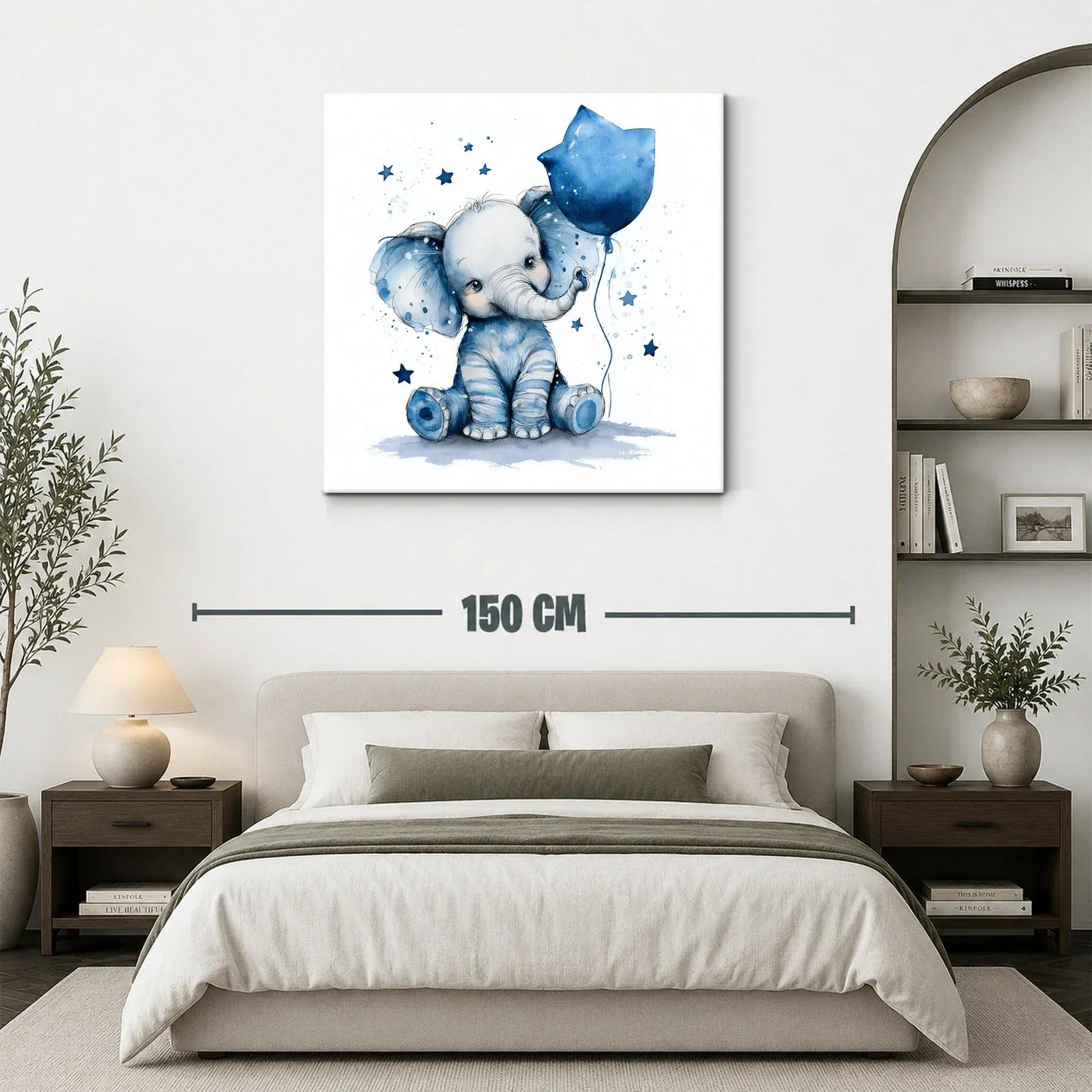 Elefante azul con globo y estrellas para habitación infantil — miniatura 3