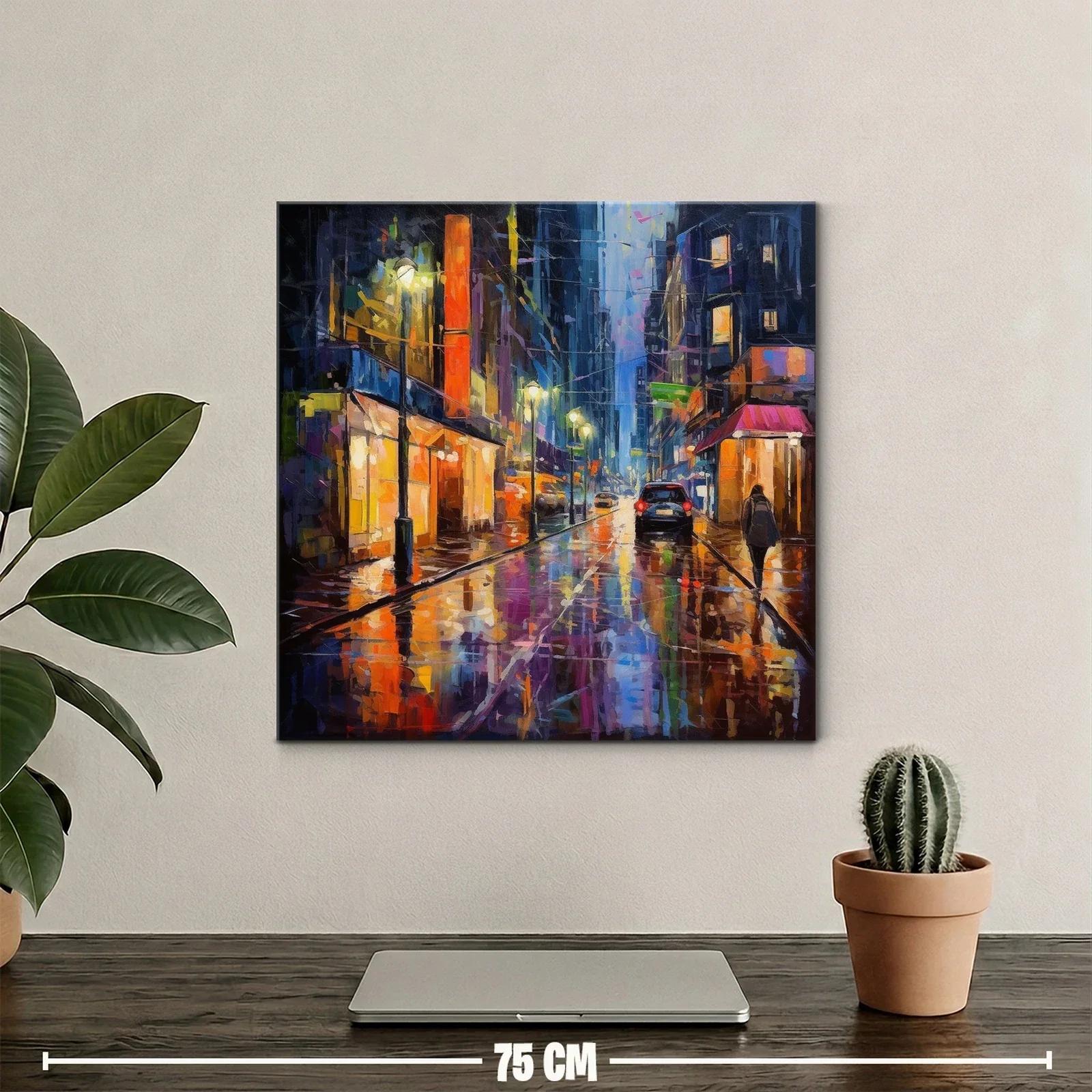 Calle Urbana Nocturna Reflejada en Lluvia Vibrante — miniatura 2