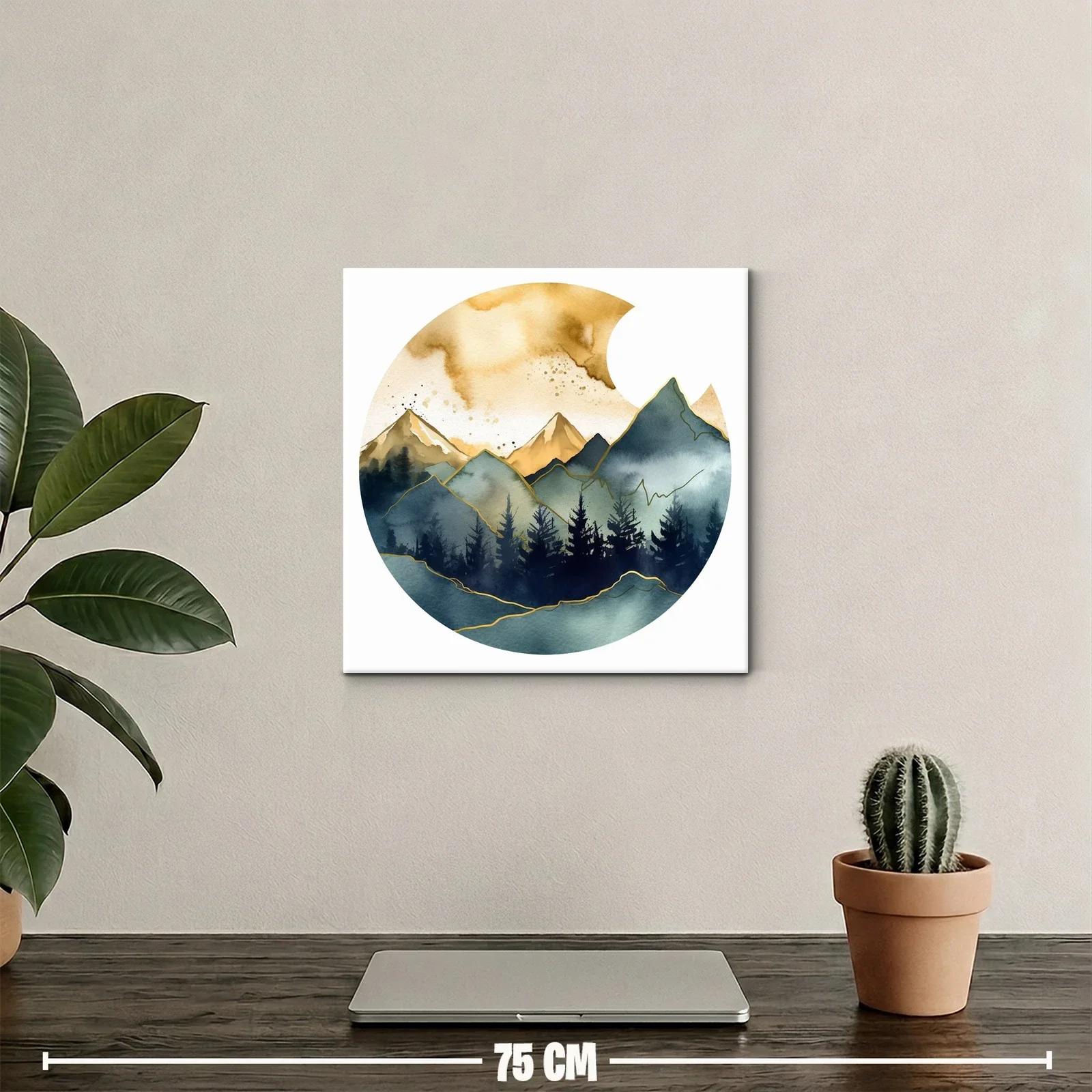 Montañas doradas y bosque en tonos azulados y verdes — miniatura 2