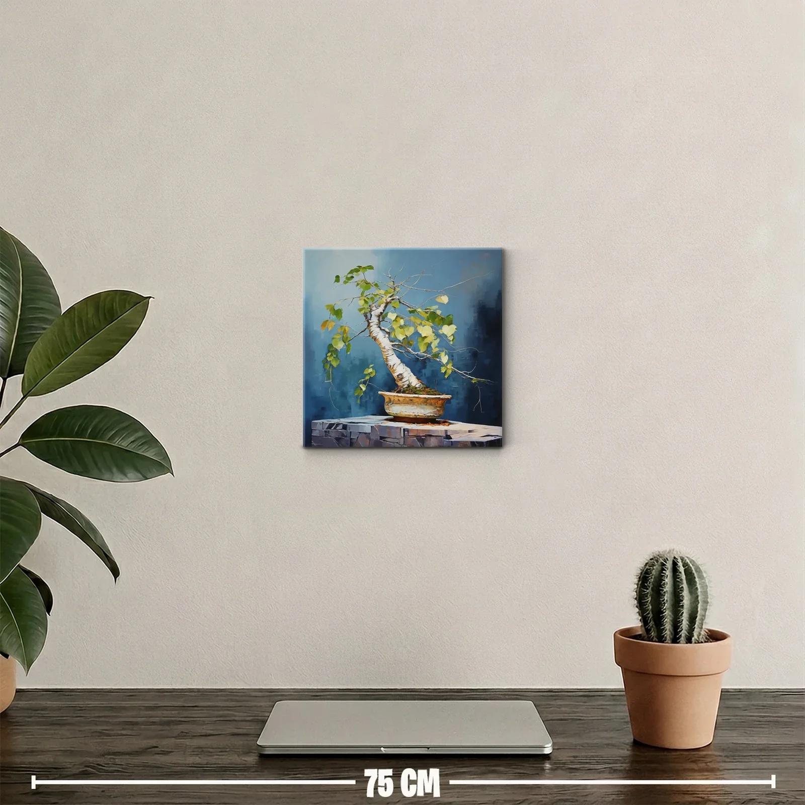 Cuadro decorativo con bonsái en tonos azules y verdes — miniatura 2