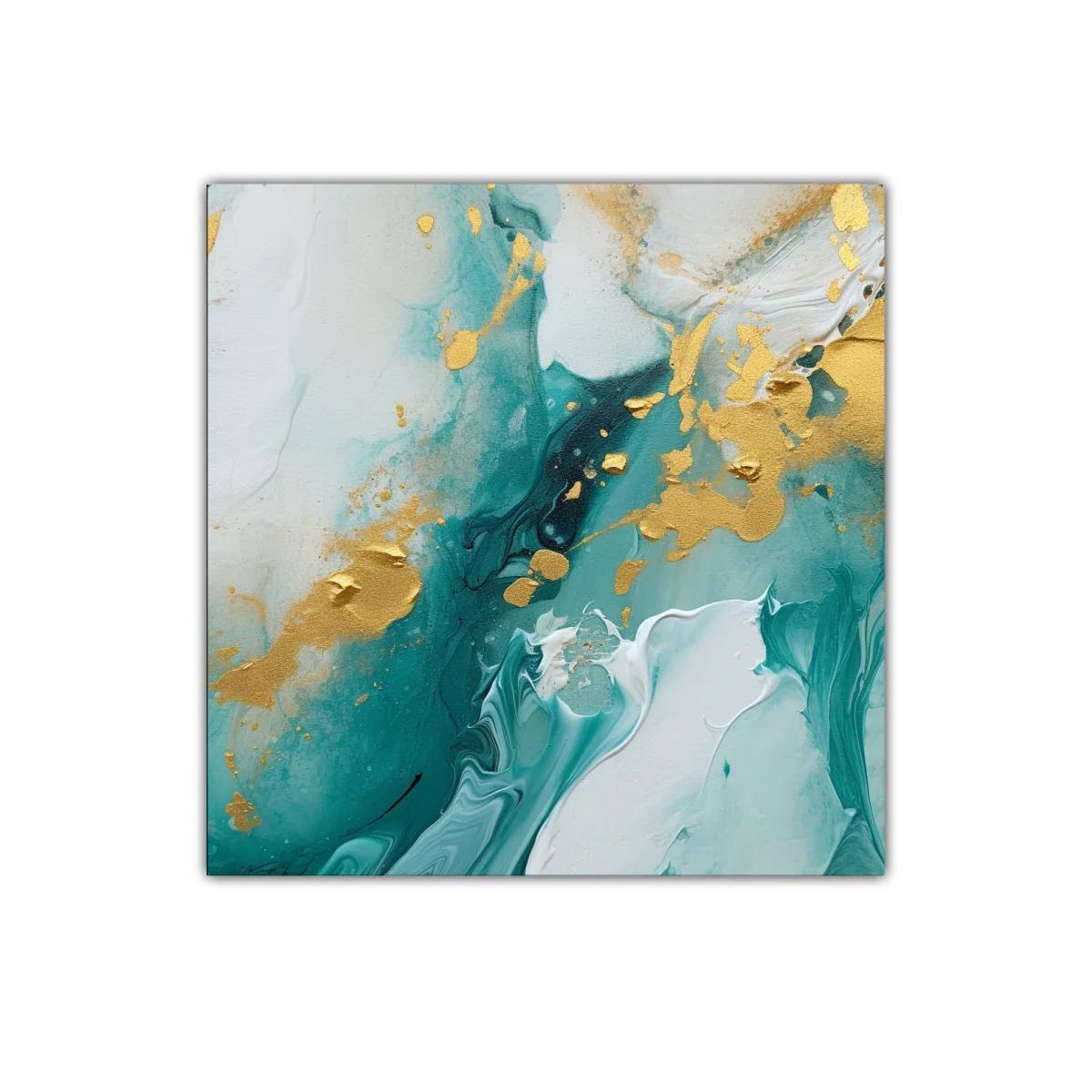 Elegancia abstracta en tonos verdes y dorados vibrantes — miniatura 1