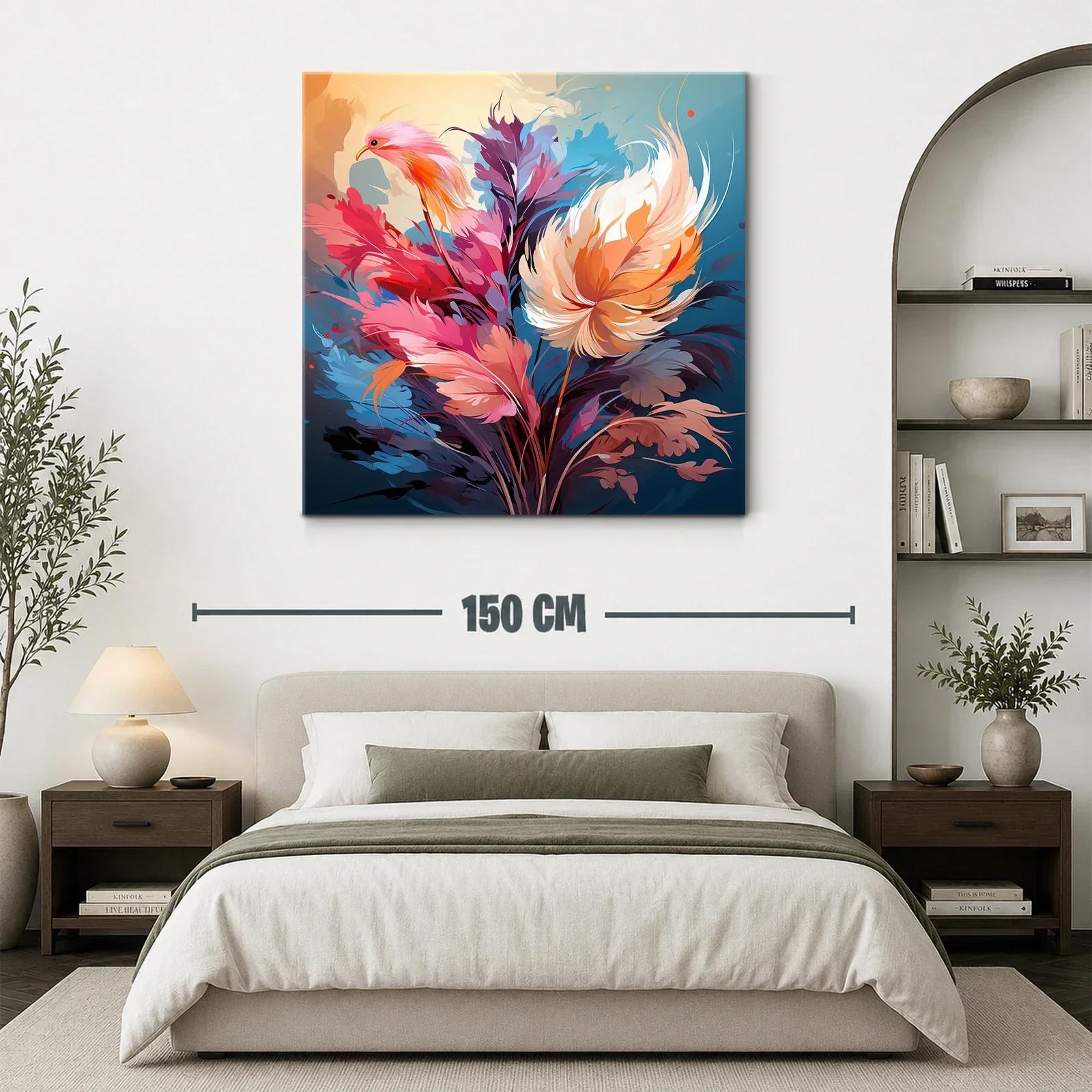 Cuadro floral vibrante con tonos cálidos y fríos — miniatura 3
