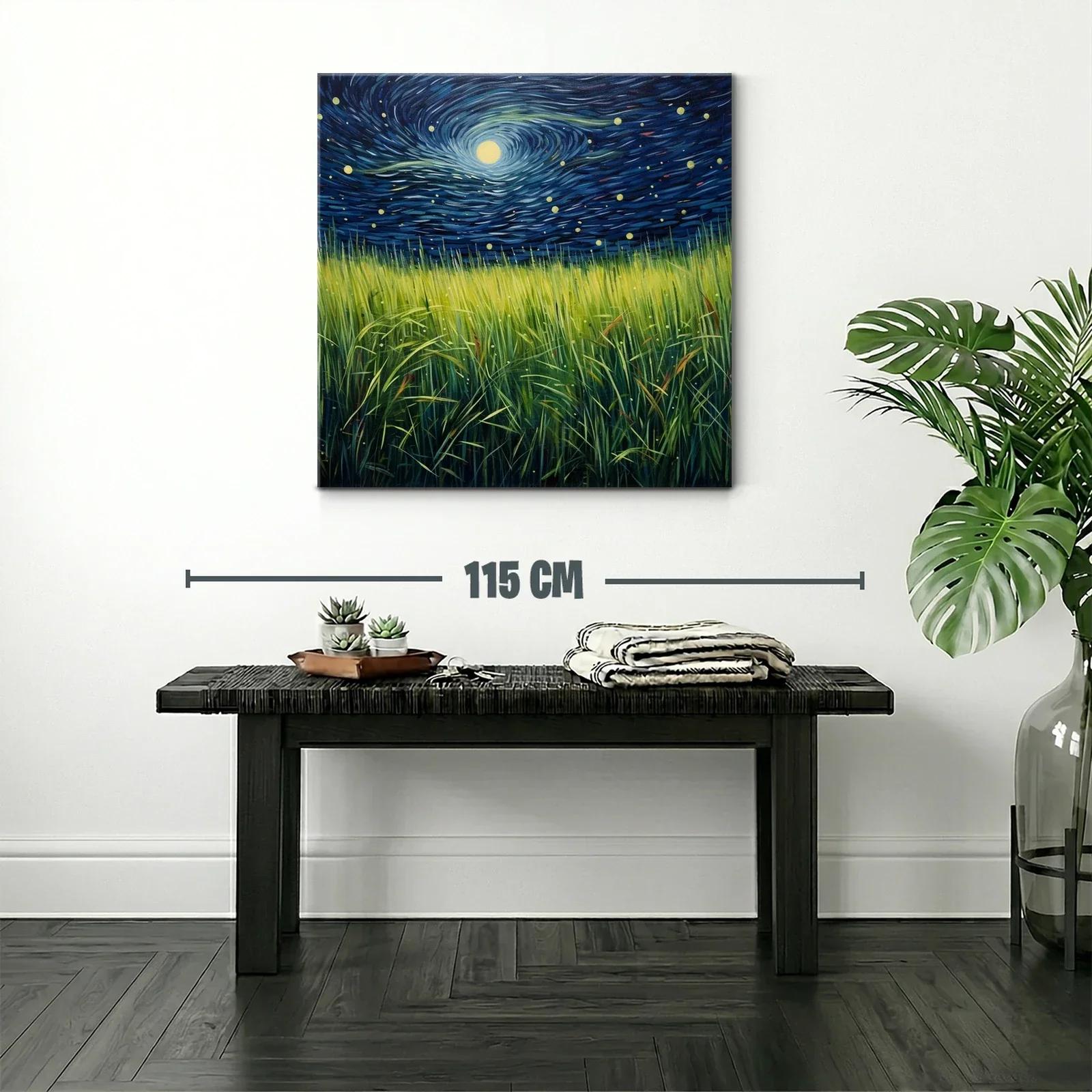 Cielo nocturno con campos de hierba iluminada por la luna — miniatura 2