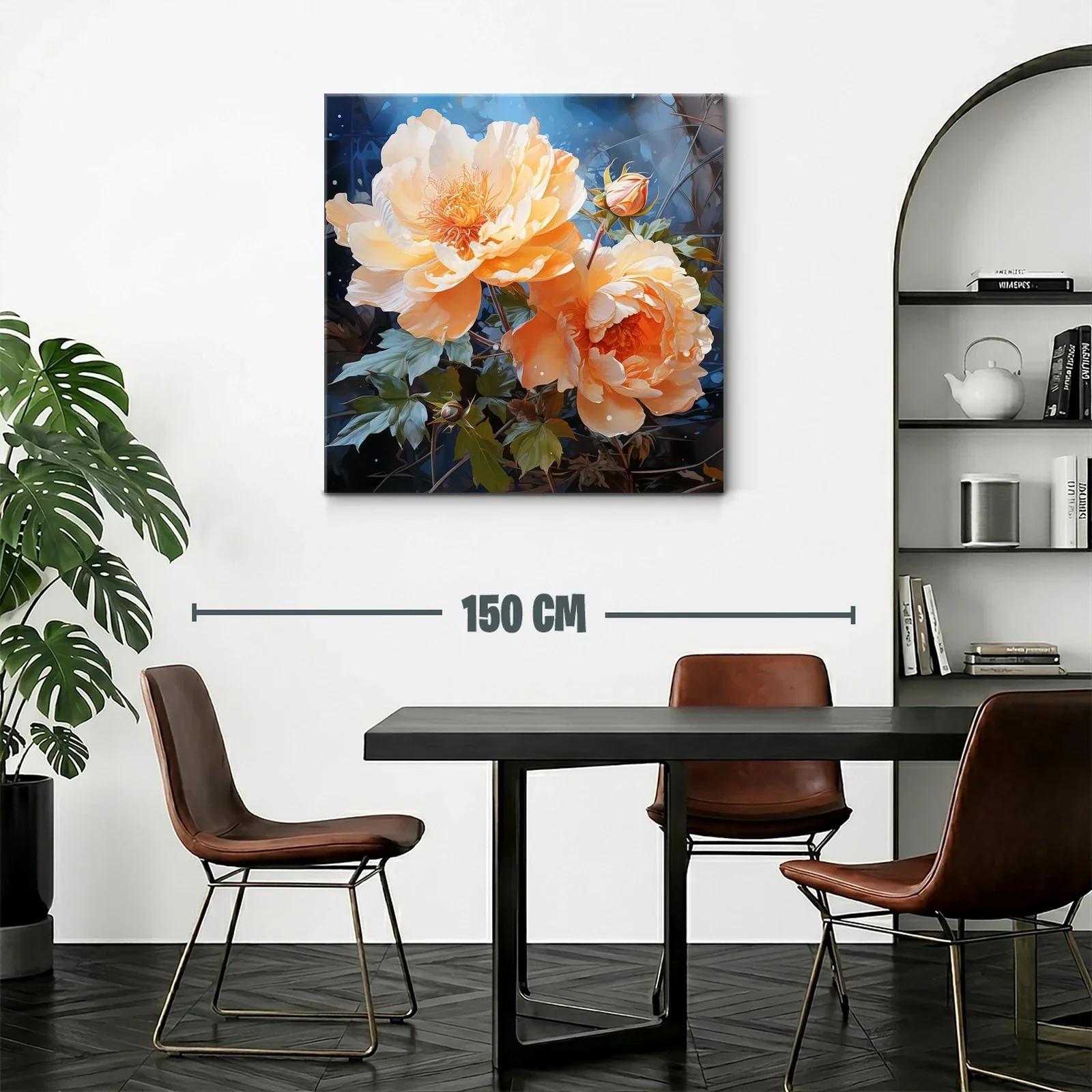 Cuadro con delicadas flores en tonos durazno y azul noche — miniatura 2