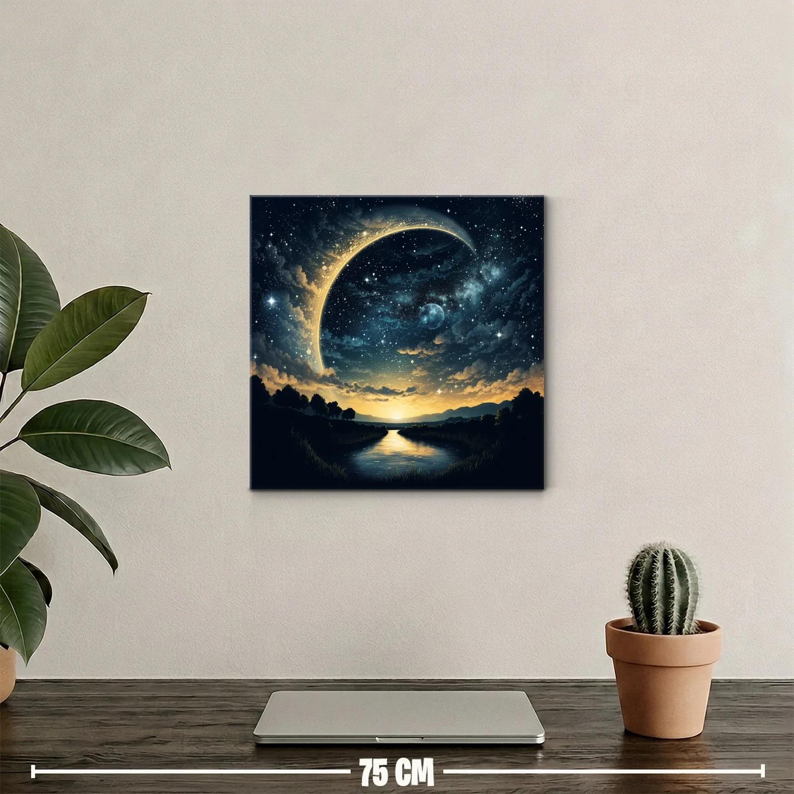 Paisaje nocturno con luna creciente y cielo estrellado — miniatura 2