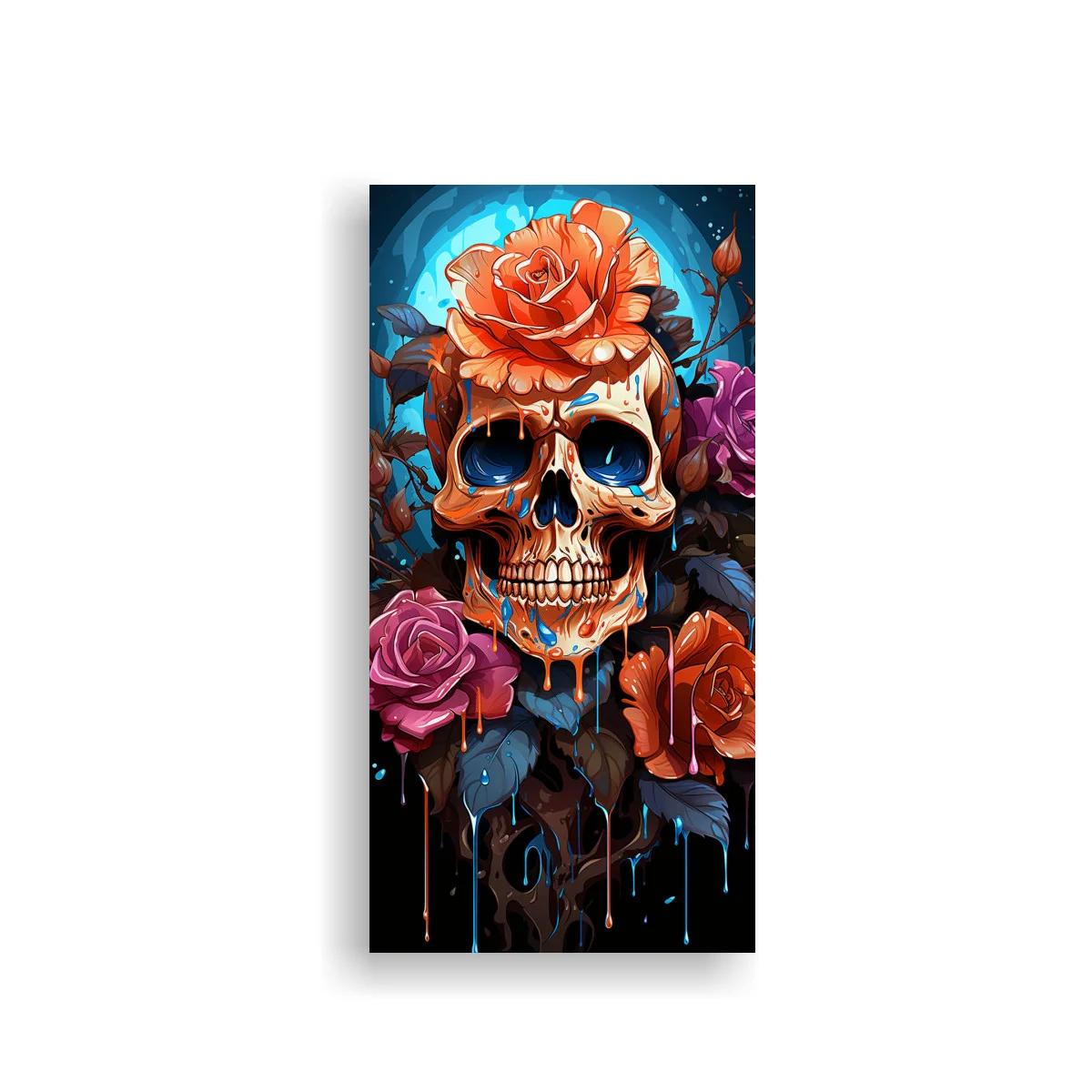 Cuadro calavera con rosas y fondo turquesa — imagen principal