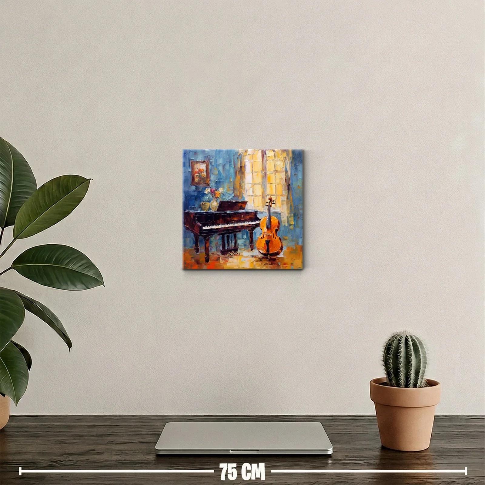 Ambiente musical con piano y violonchelo iluminado — miniatura 2